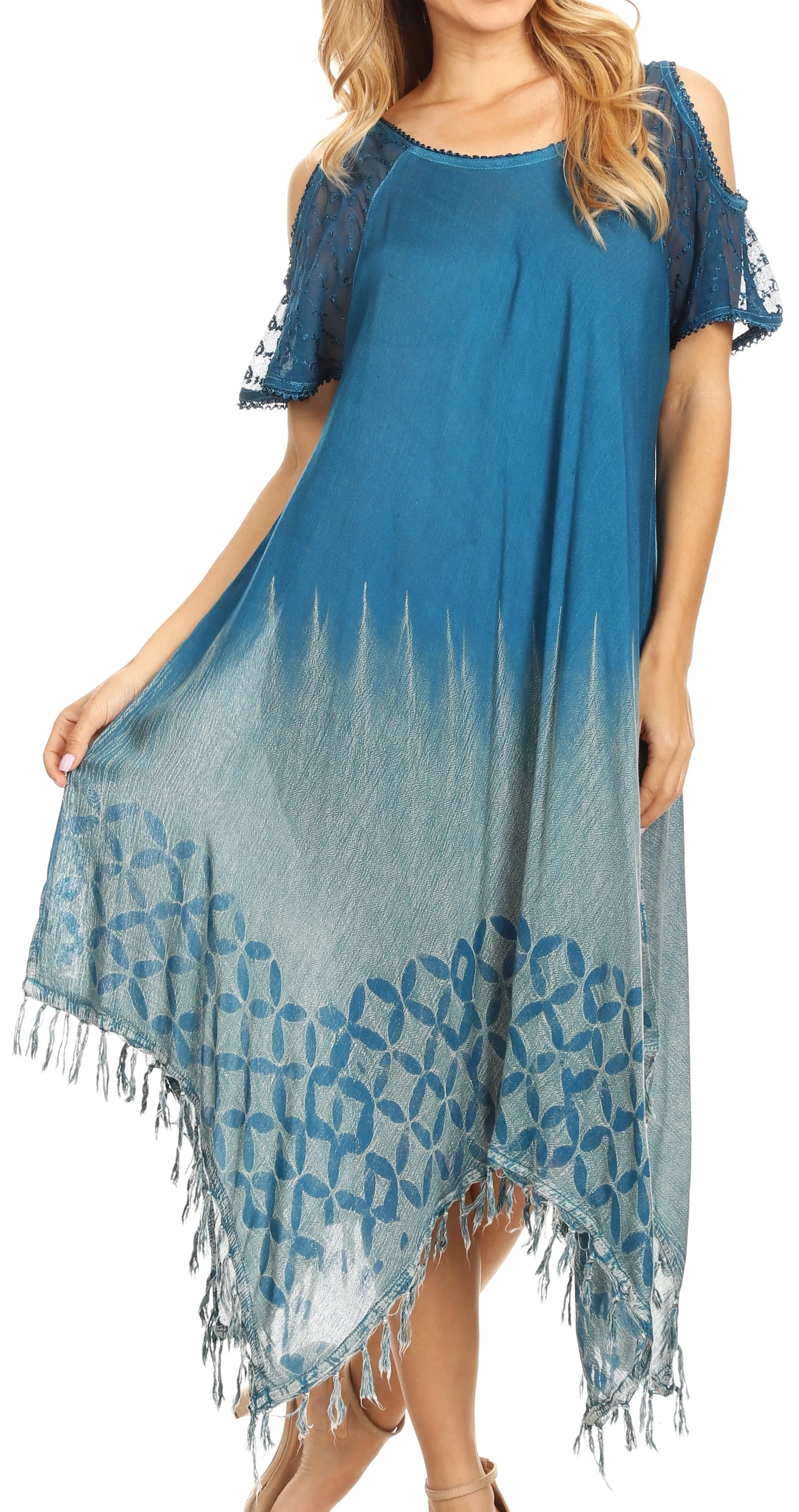 Sakkas Flo Women's Cold Shoulder Loose Fit Midi Casual Summer Dress Cover-up