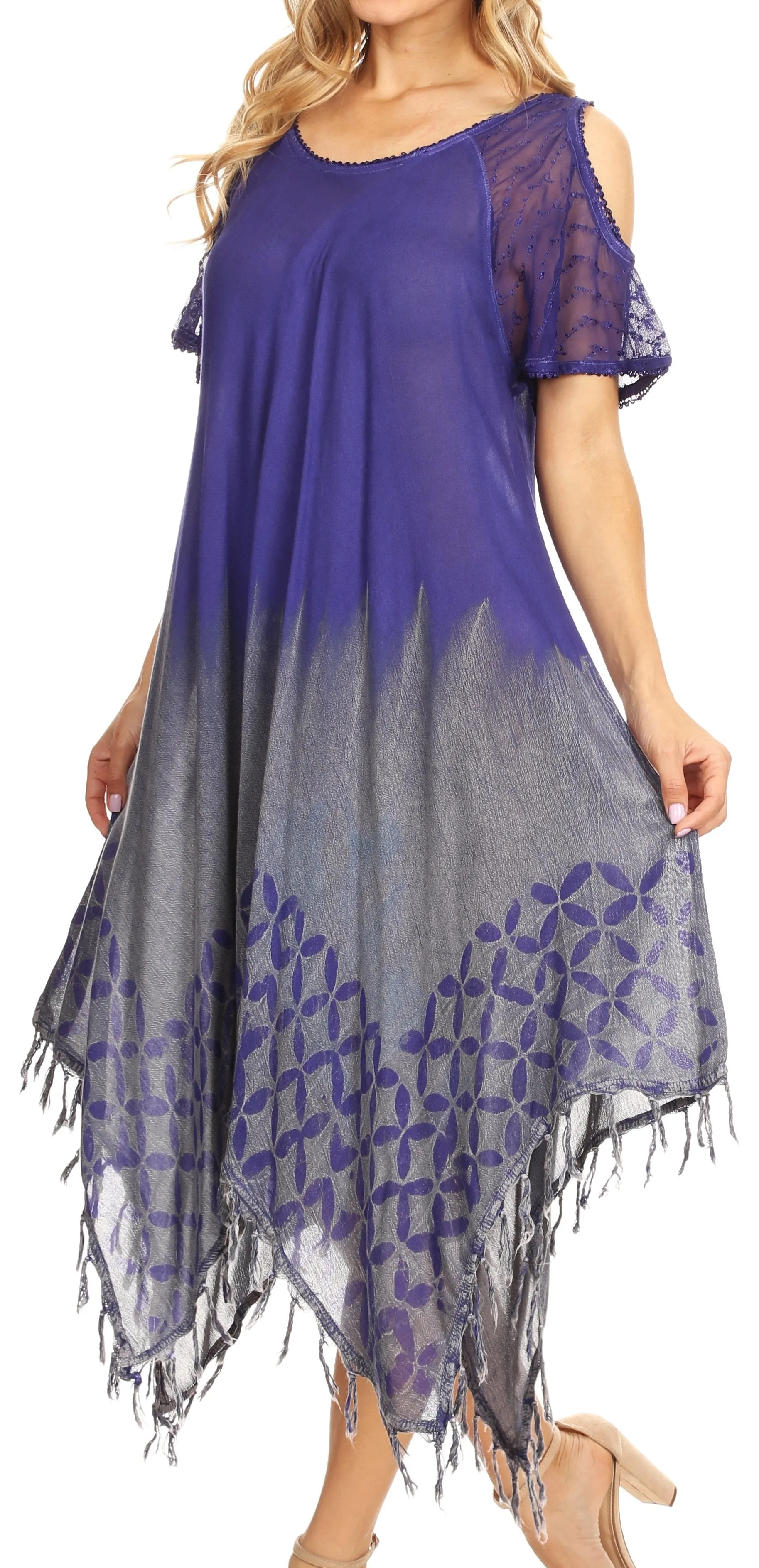 Sakkas Flo Women's Cold Shoulder Loose Fit Midi Casual Summer Dress Cover-up