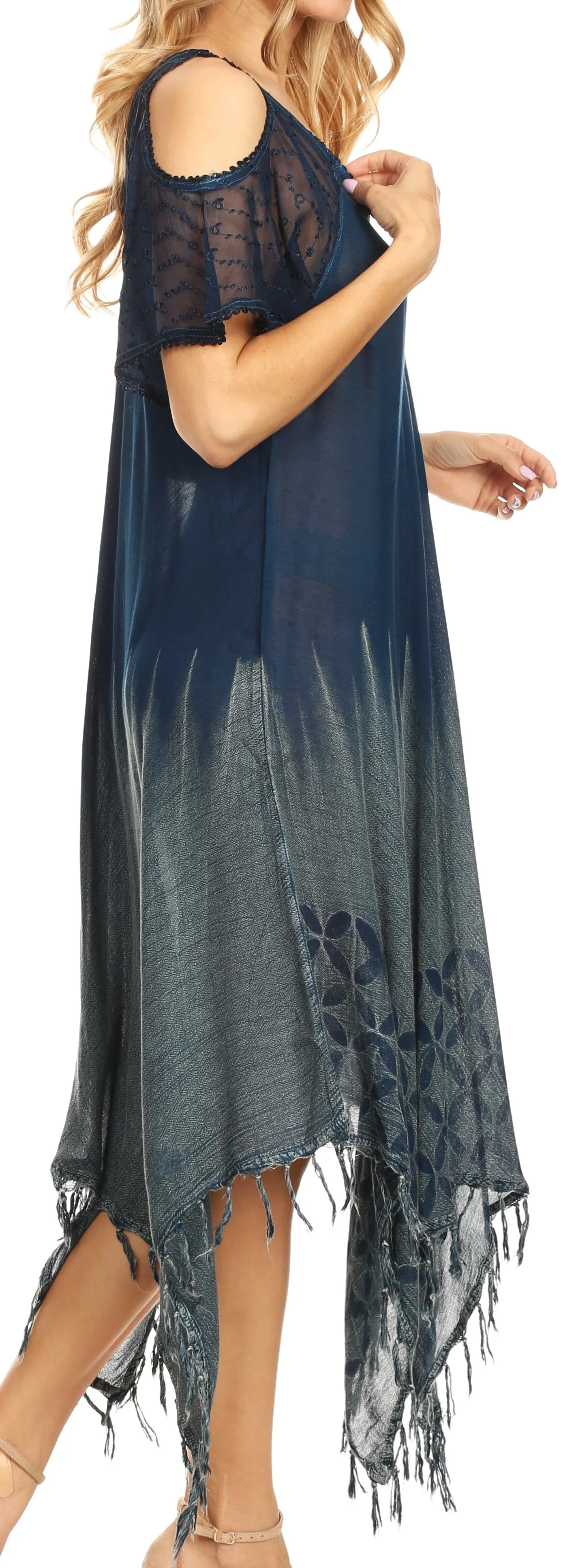 Sakkas Flo Women's Cold Shoulder Loose Fit Midi Casual Summer Dress Cover-up