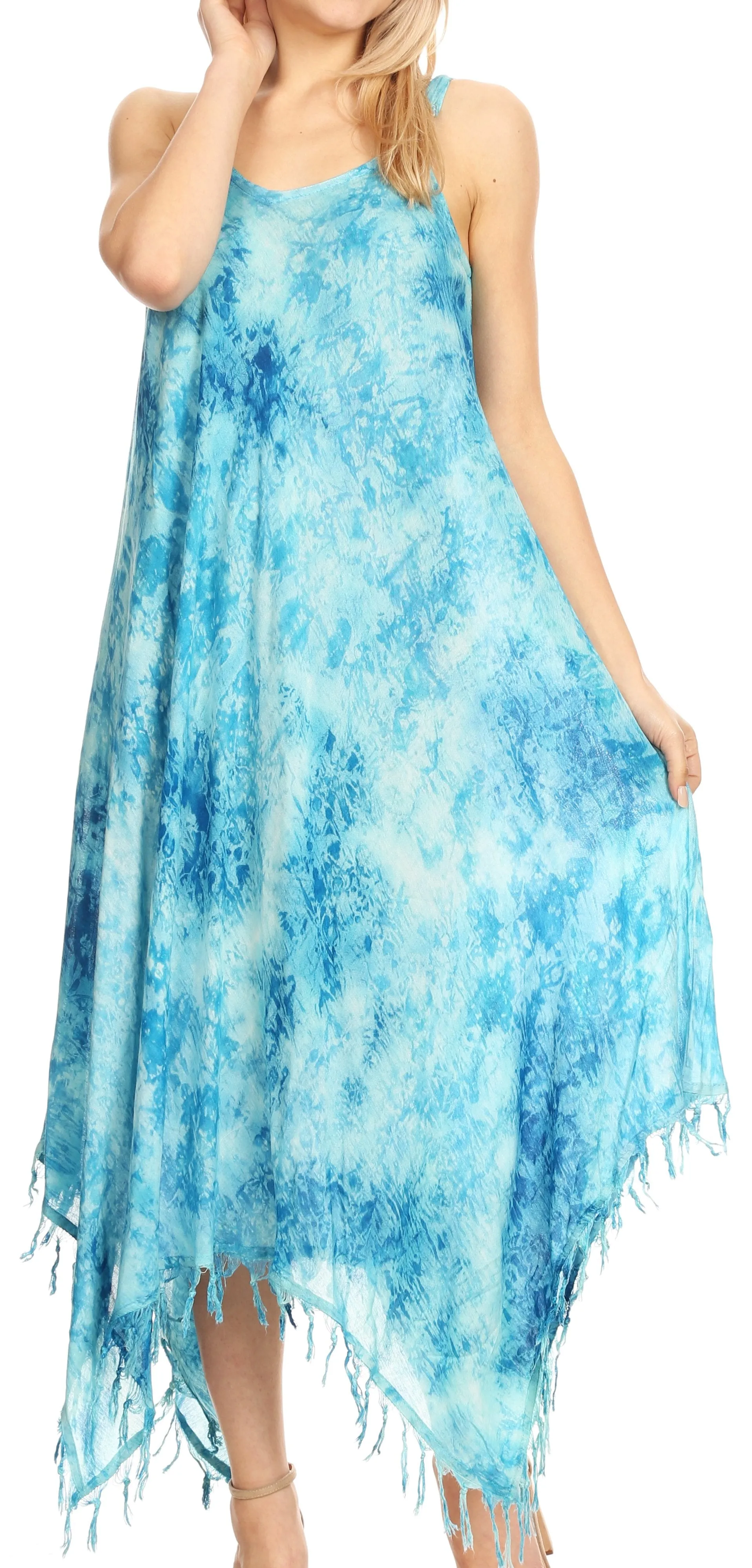 Sakkas Jass Women's Spaghetti Strap Casual Summer Sleeveless Tie-dye Dress