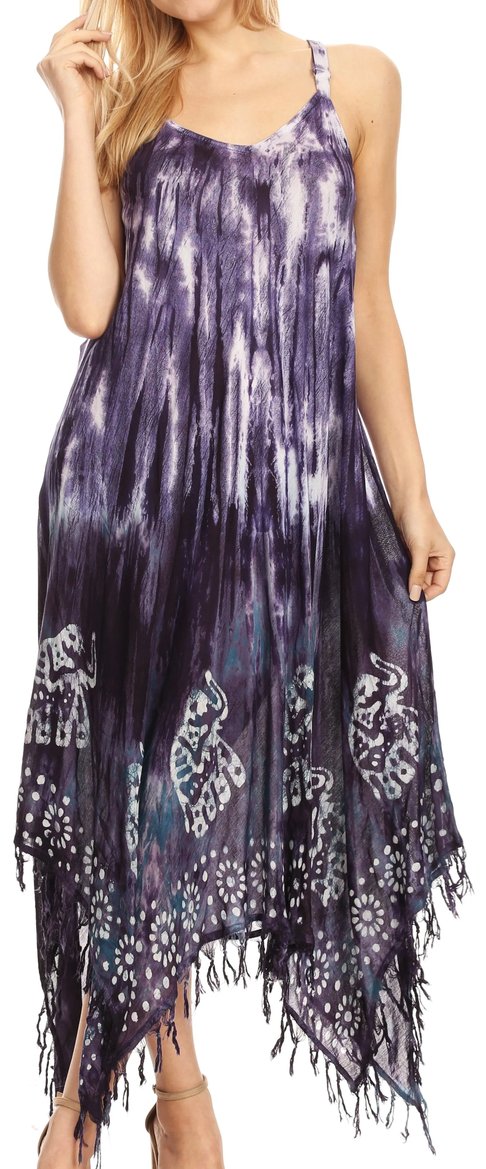 Sakkas Jass Women's Spaghetti Strap Casual Summer Sleeveless Tie-dye Dress