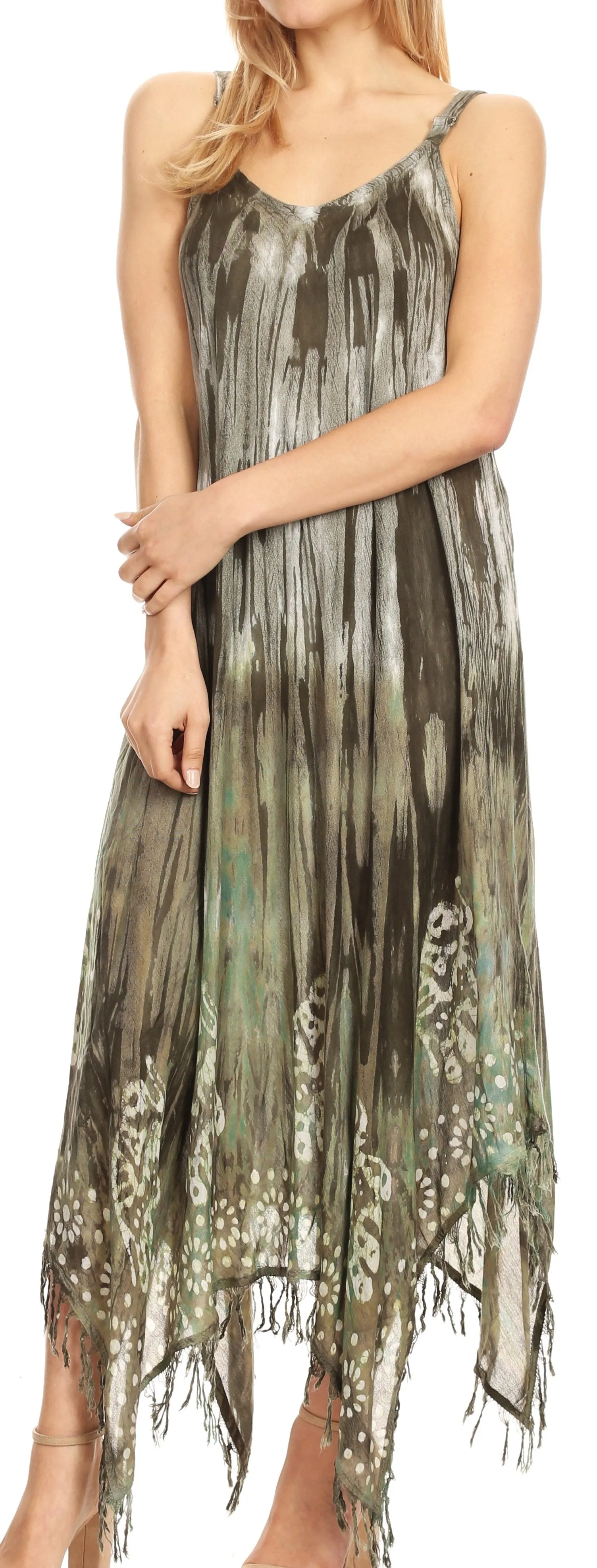 Sakkas Jass Women's Spaghetti Strap Casual Summer Sleeveless Tie-dye Dress