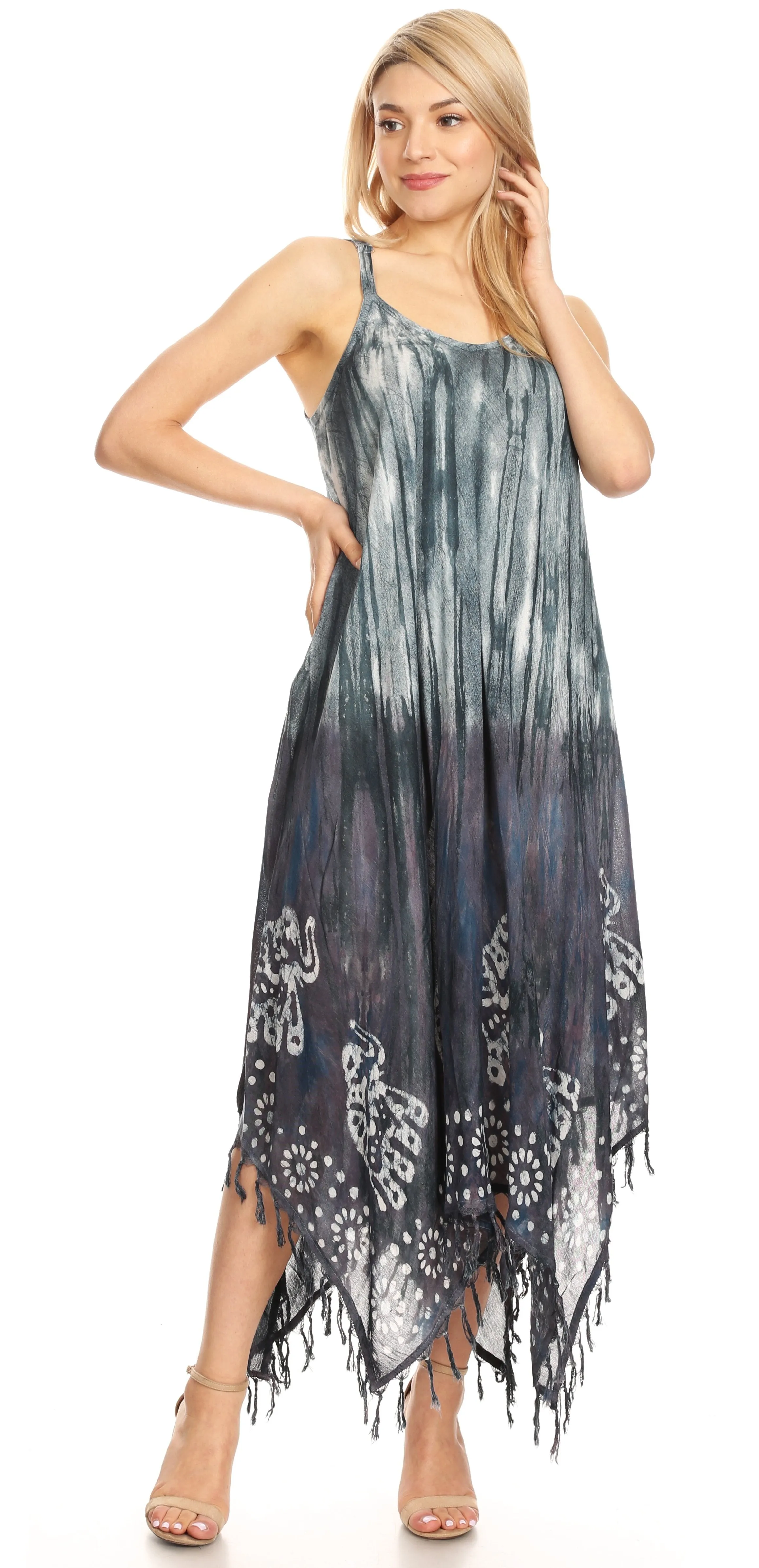 Sakkas Jass Women's Spaghetti Strap Casual Summer Sleeveless Tie-dye Dress