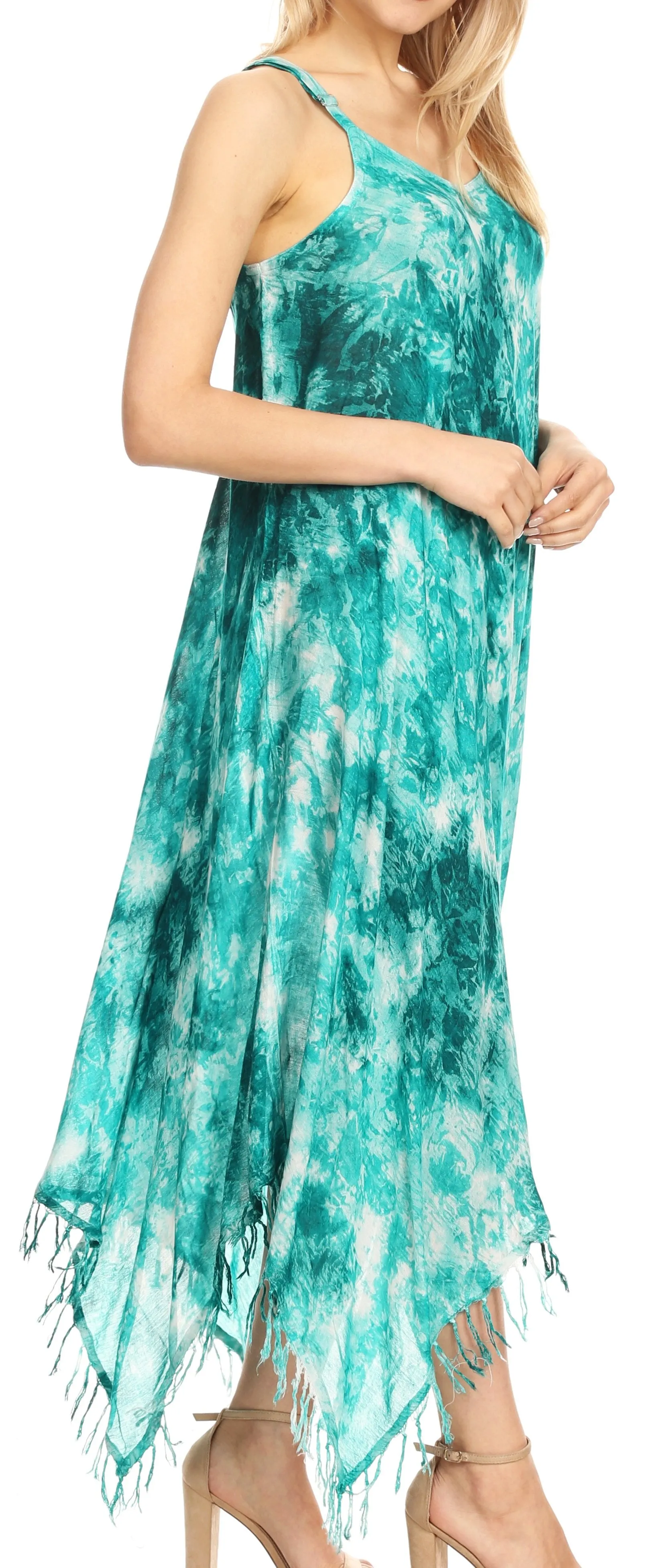 Sakkas Jass Women's Spaghetti Strap Casual Summer Sleeveless Tie-dye Dress