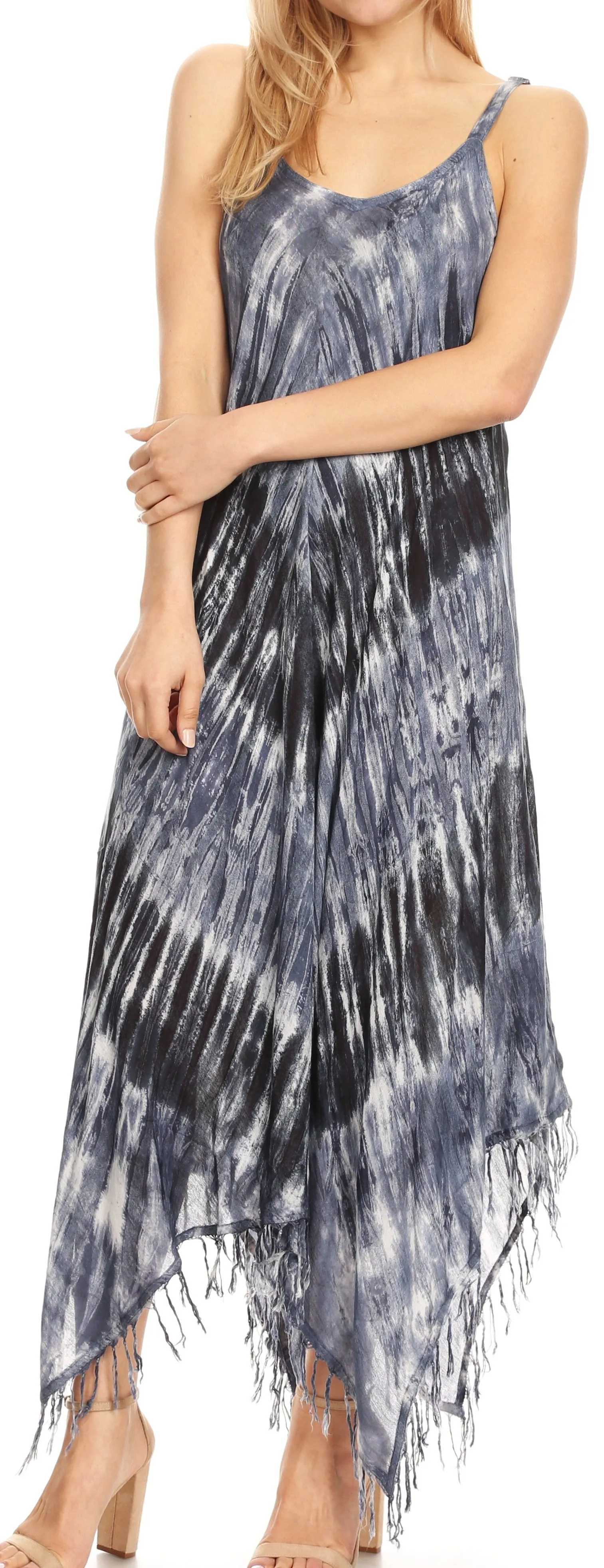 Sakkas Jass Women's Spaghetti Strap Casual Summer Sleeveless Tie-dye Dress