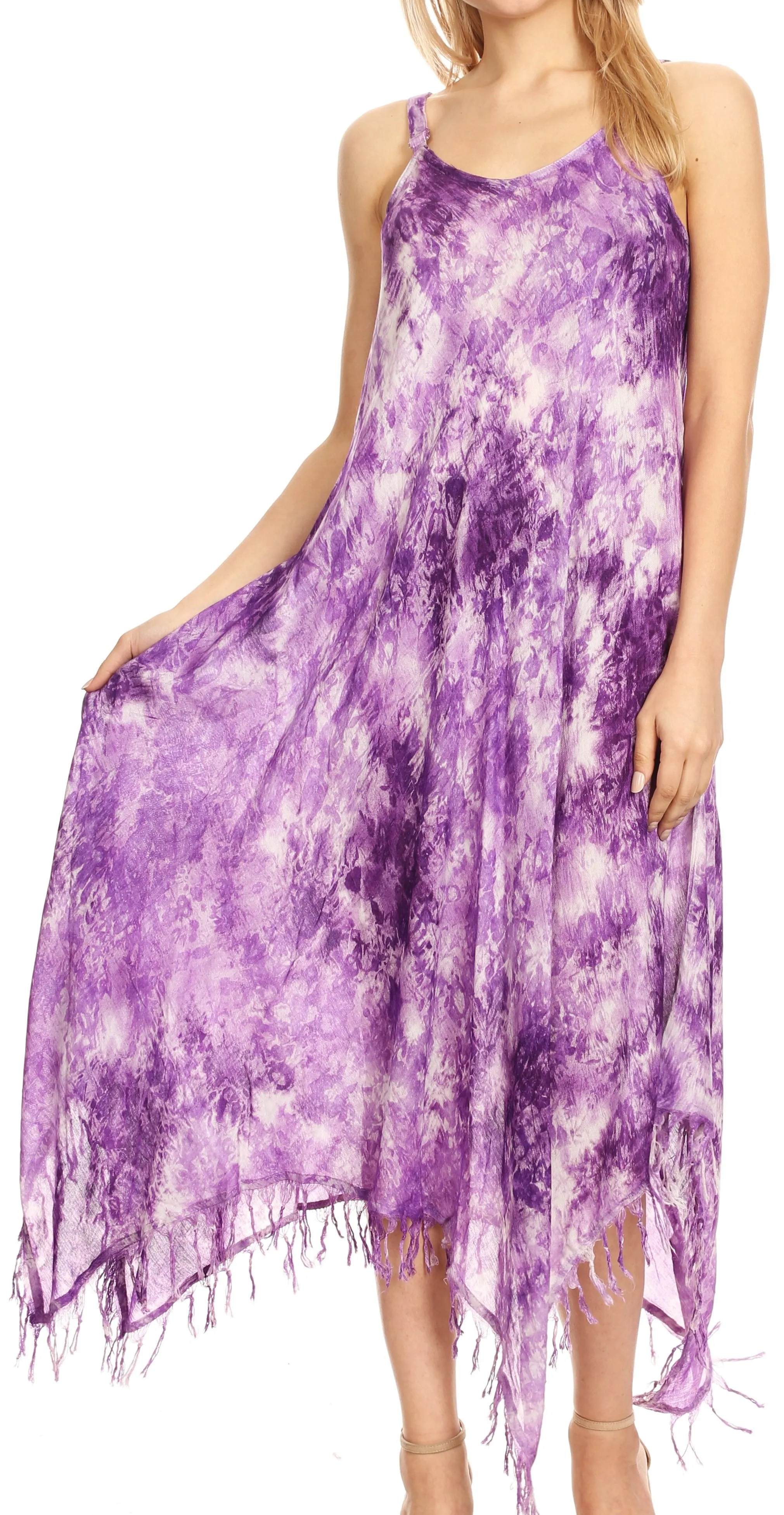Sakkas Jass Women's Spaghetti Strap Casual Summer Sleeveless Tie-dye Dress