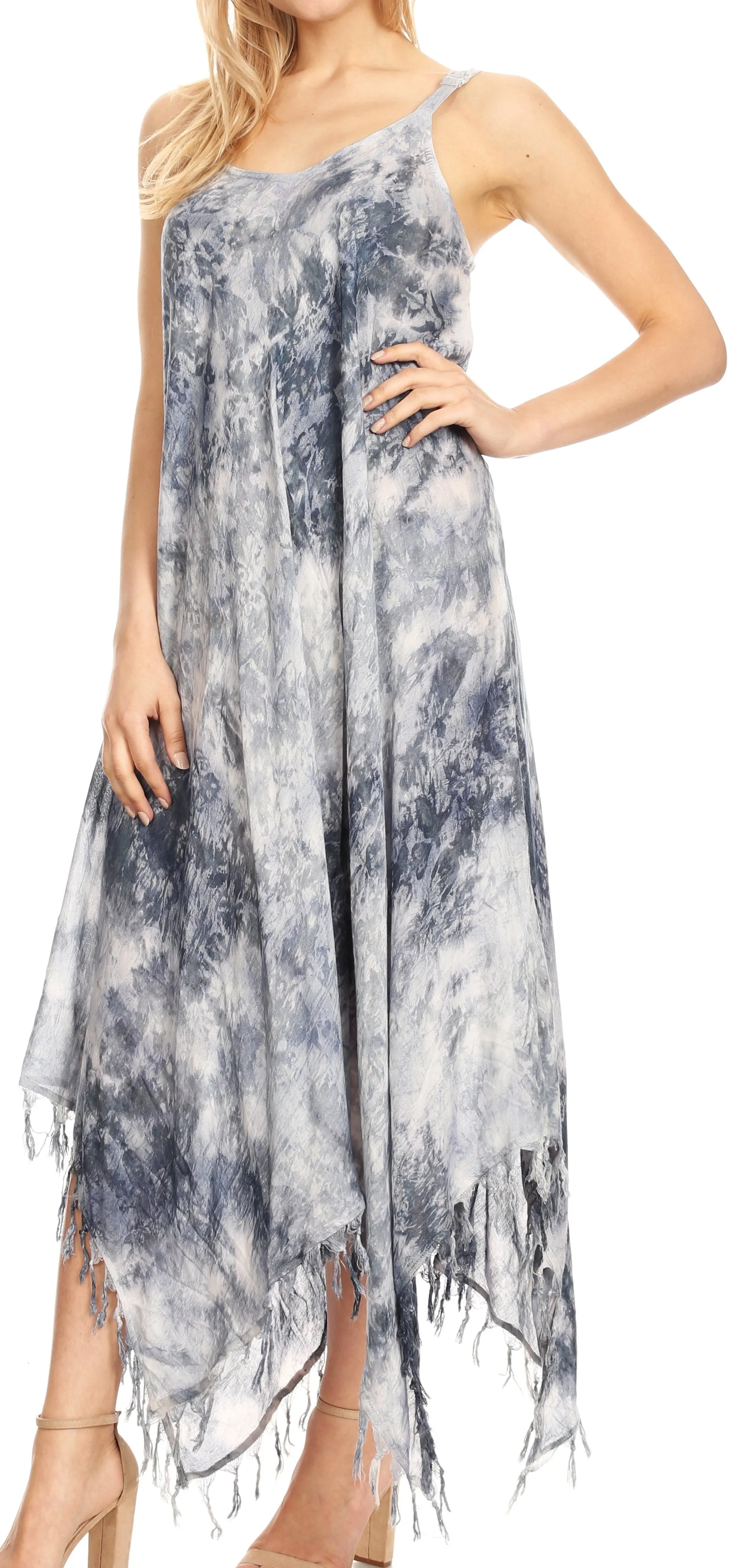 Sakkas Jass Women's Spaghetti Strap Casual Summer Sleeveless Tie-dye Dress