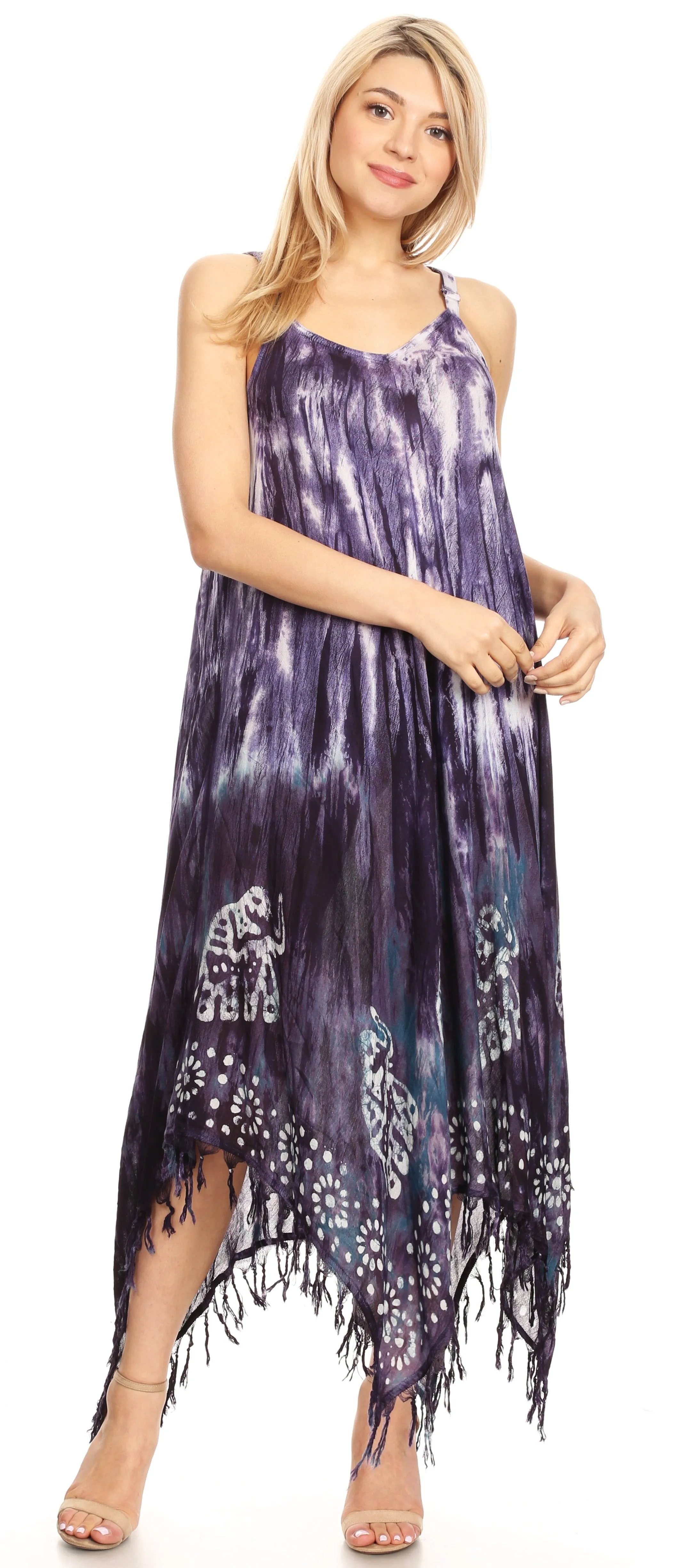 Sakkas Jass Women's Spaghetti Strap Casual Summer Sleeveless Tie-dye Dress