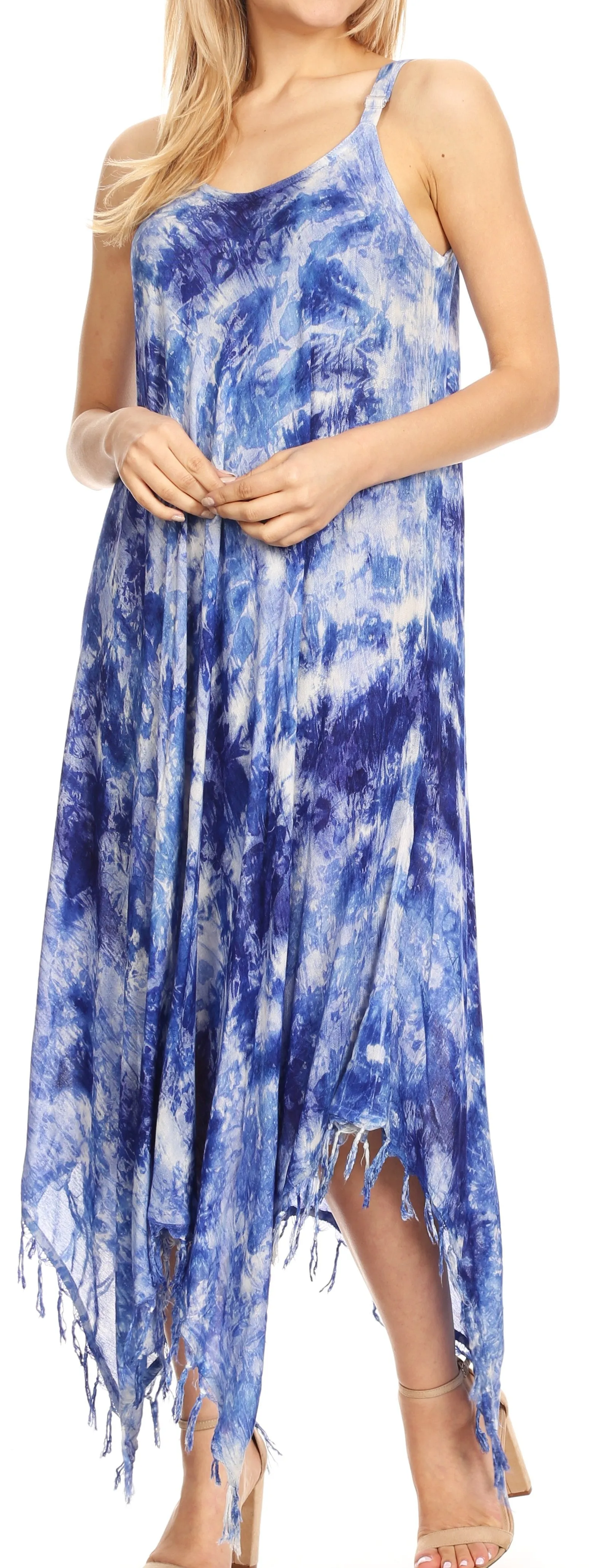 Sakkas Jass Women's Spaghetti Strap Casual Summer Sleeveless Tie-dye Dress