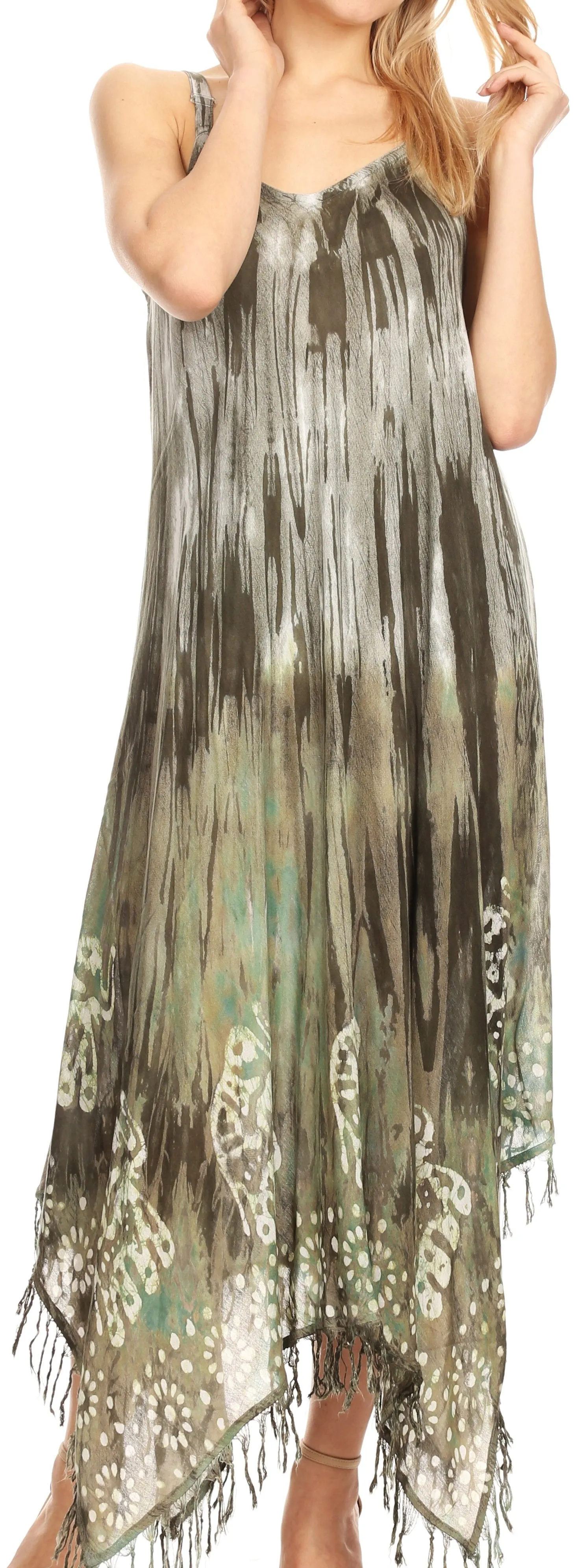 Sakkas Jass Women's Spaghetti Strap Casual Summer Sleeveless Tie-dye Dress