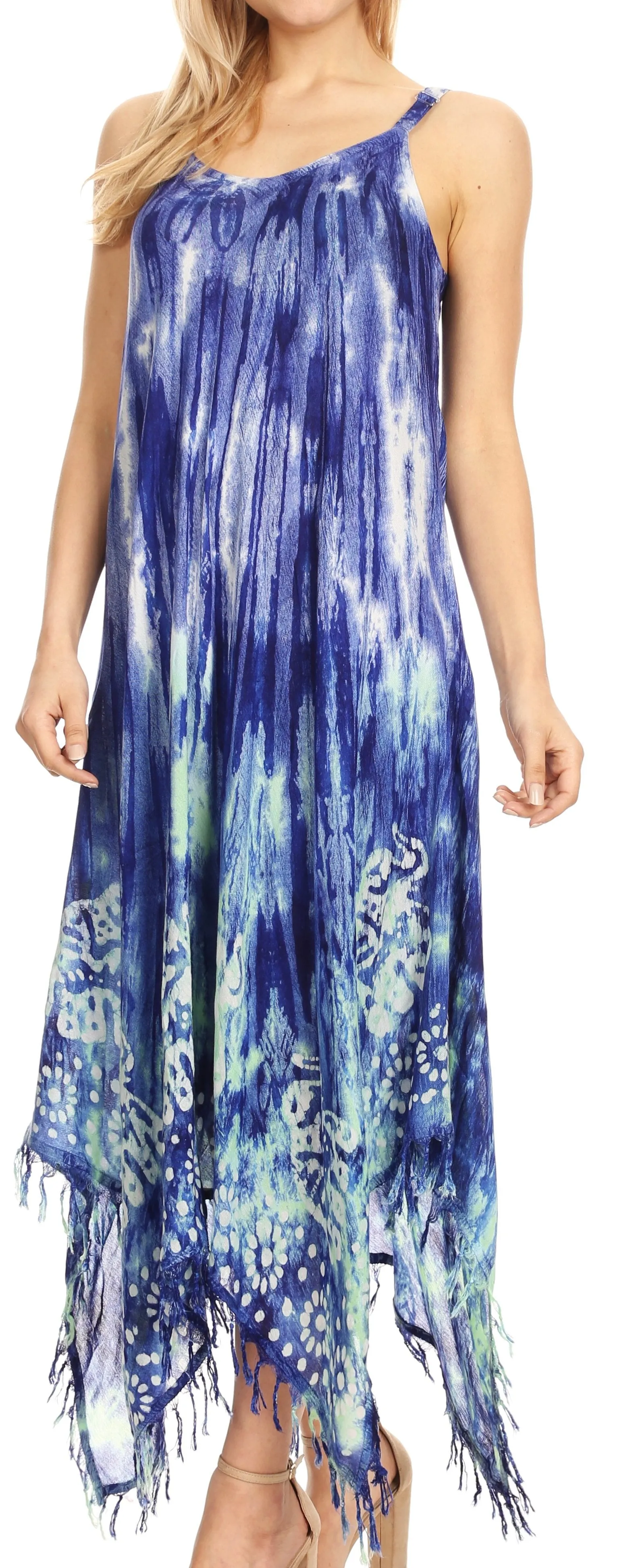 Sakkas Jass Women's Spaghetti Strap Casual Summer Sleeveless Tie-dye Dress