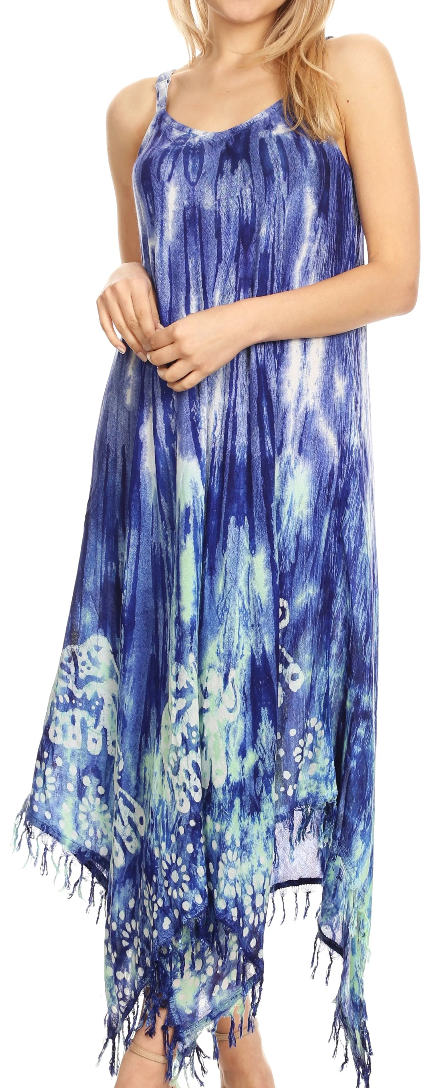 Sakkas Jass Women's Spaghetti Strap Casual Summer Sleeveless Tie-dye Dress