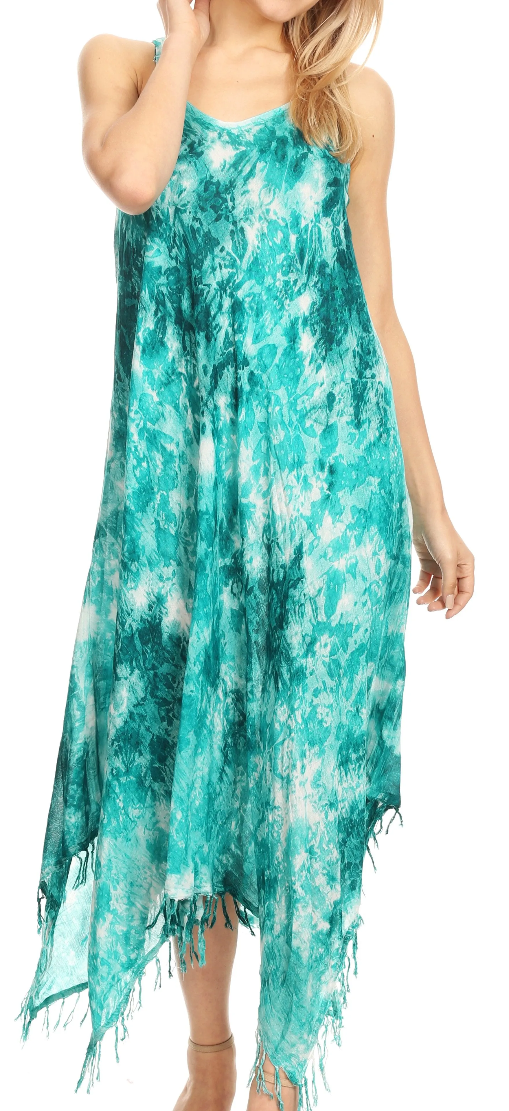 Sakkas Jass Women's Spaghetti Strap Casual Summer Sleeveless Tie-dye Dress