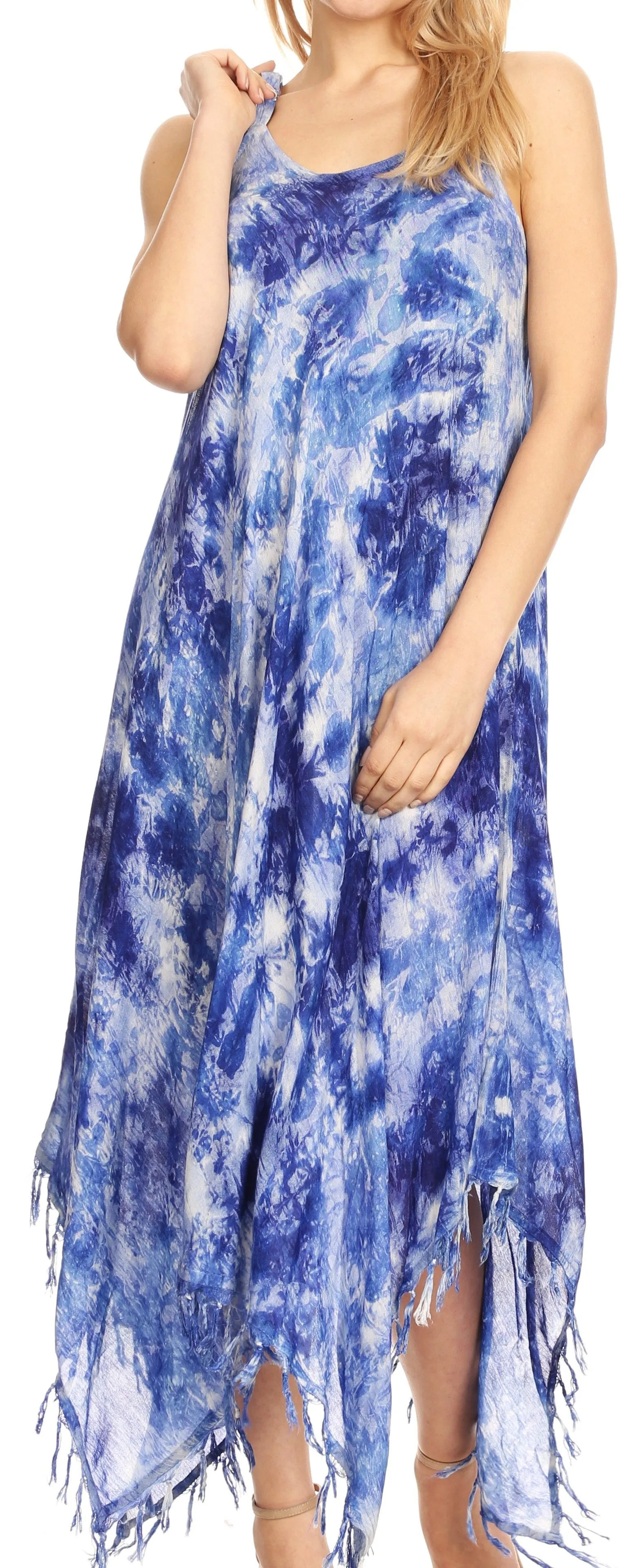 Sakkas Jass Women's Spaghetti Strap Casual Summer Sleeveless Tie-dye Dress