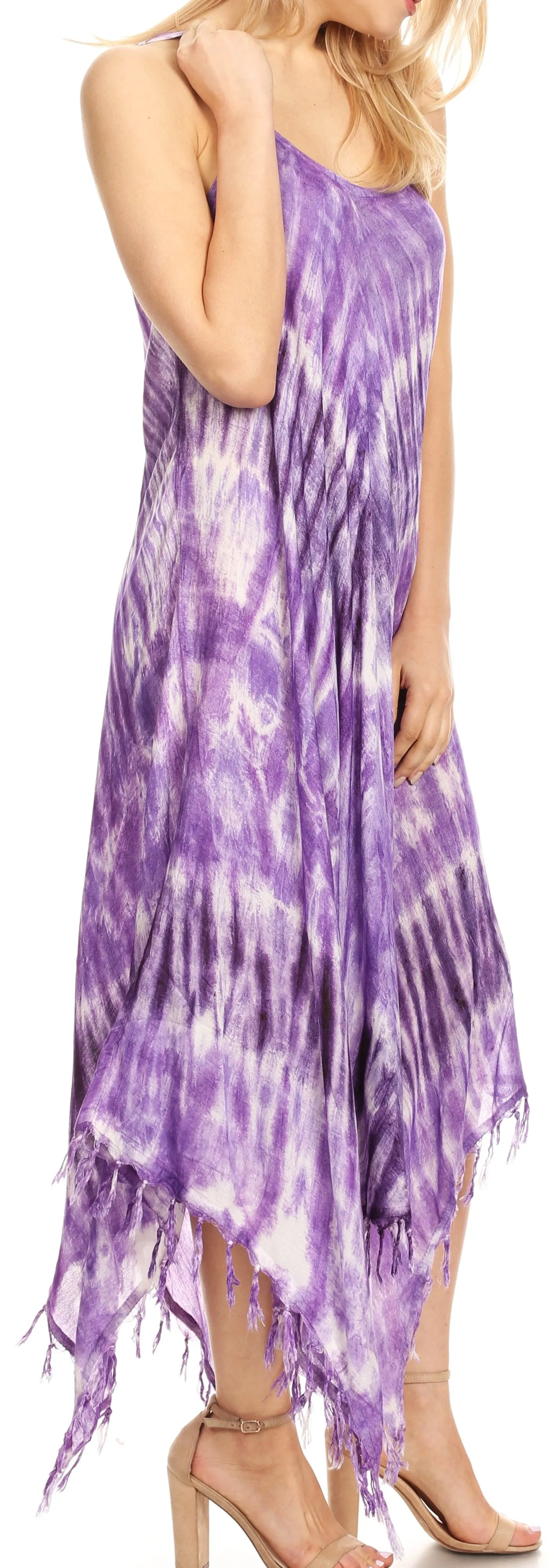 Sakkas Jass Women's Spaghetti Strap Casual Summer Sleeveless Tie-dye Dress