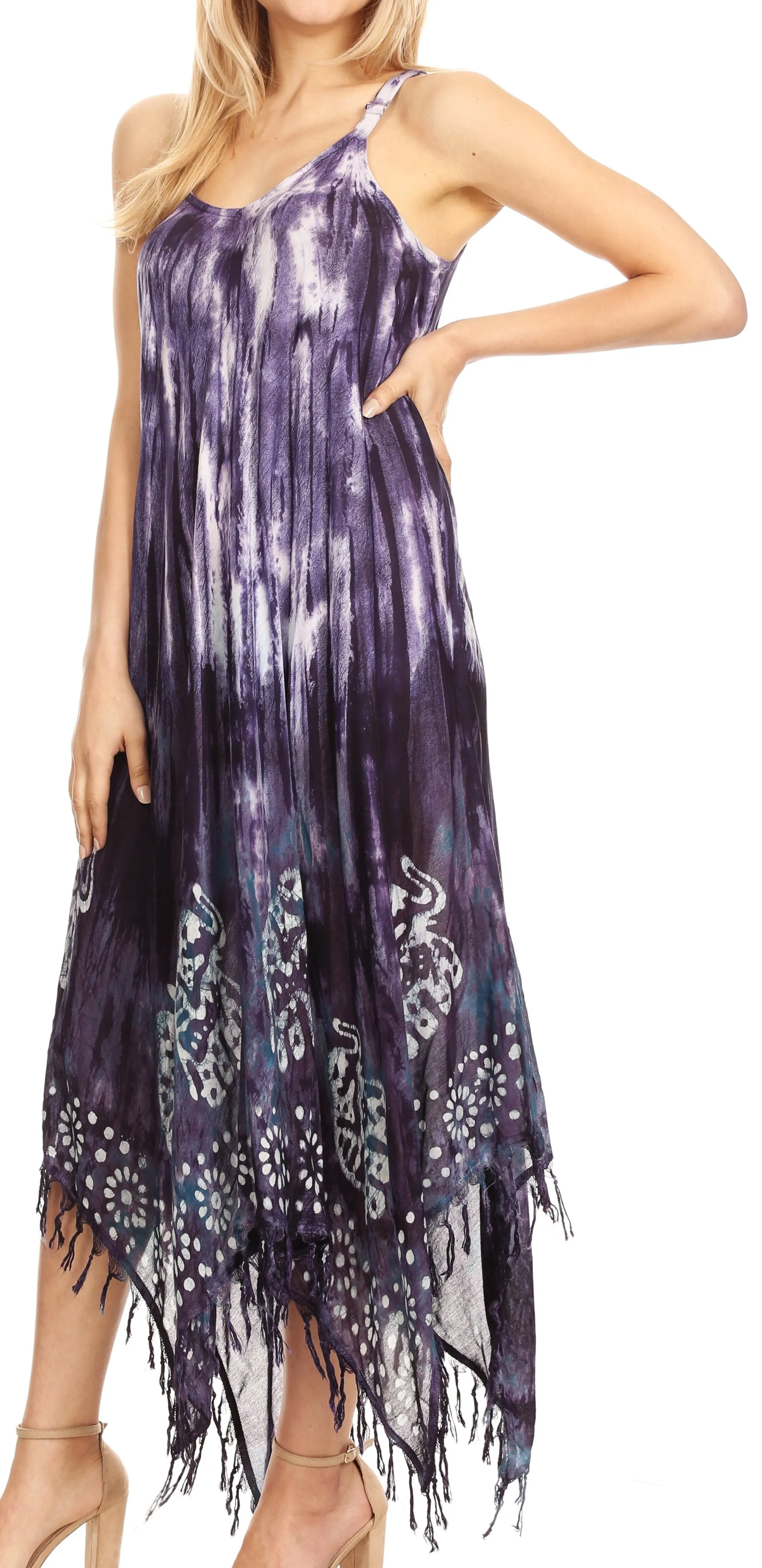 Sakkas Jass Women's Spaghetti Strap Casual Summer Sleeveless Tie-dye Dress