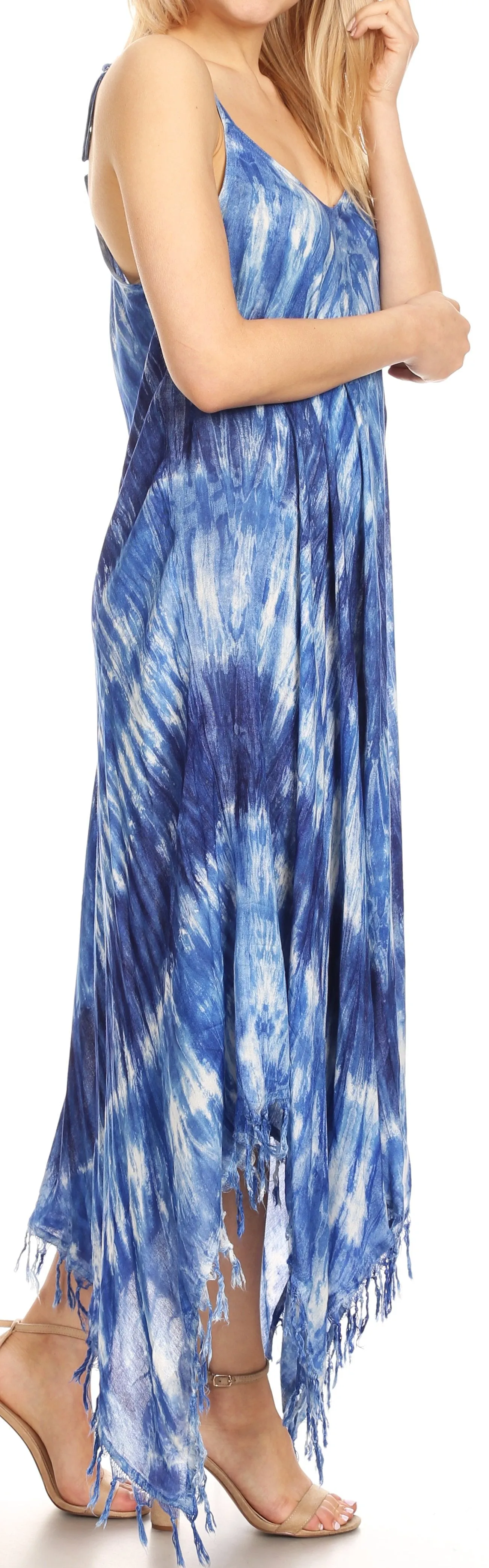 Sakkas Jass Women's Spaghetti Strap Casual Summer Sleeveless Tie-dye Dress
