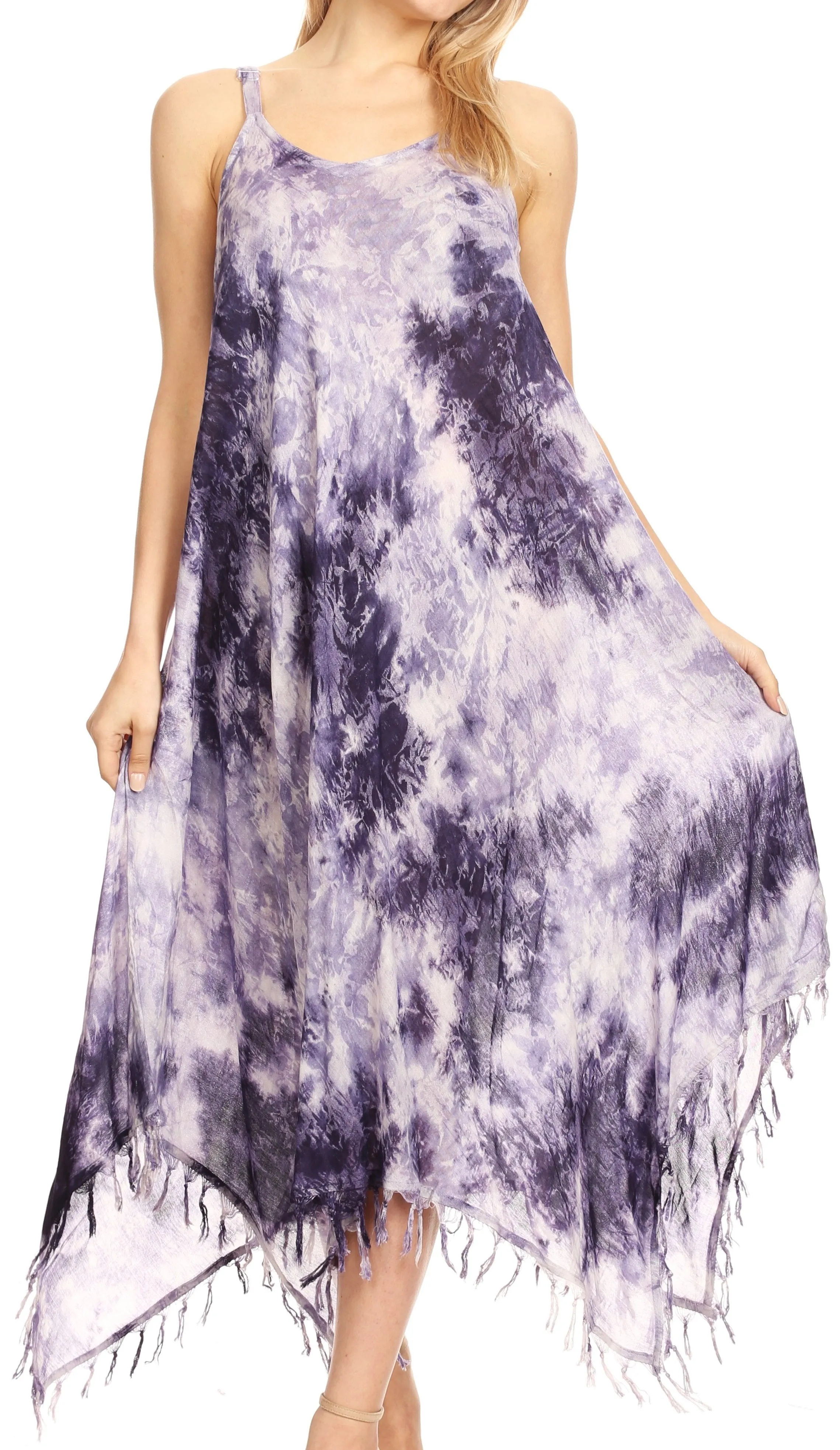 Sakkas Jass Women's Spaghetti Strap Casual Summer Sleeveless Tie-dye Dress