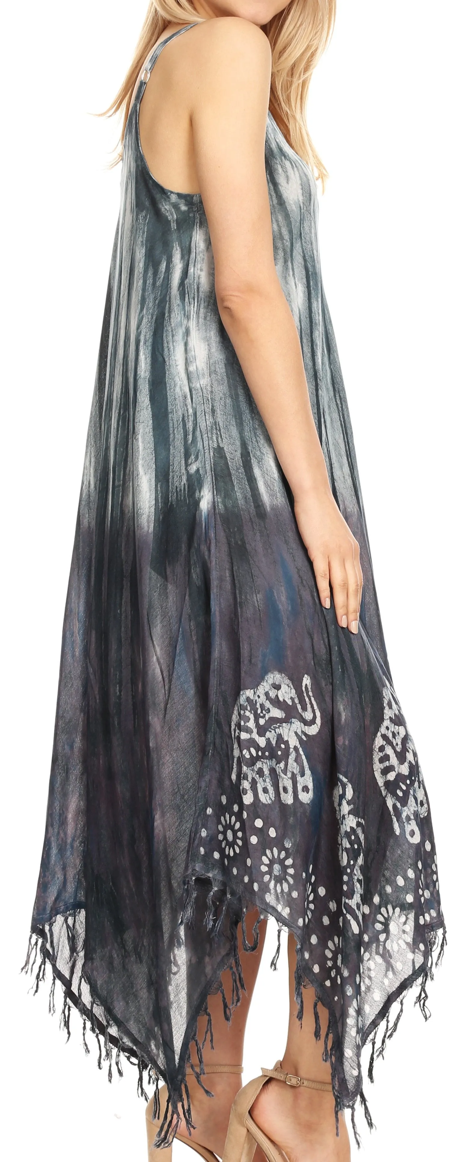 Sakkas Jass Women's Spaghetti Strap Casual Summer Sleeveless Tie-dye Dress