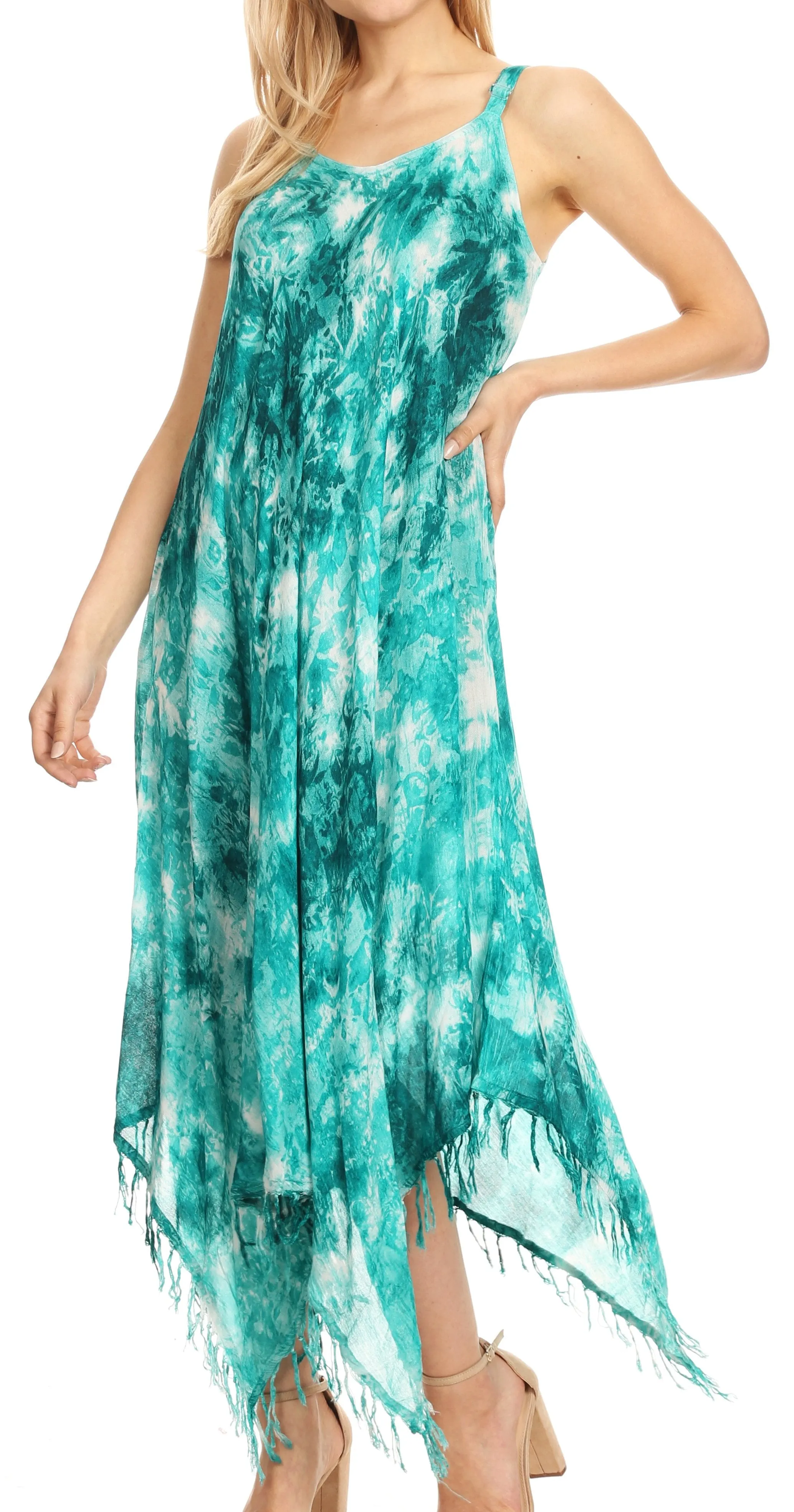 Sakkas Jass Women's Spaghetti Strap Casual Summer Sleeveless Tie-dye Dress