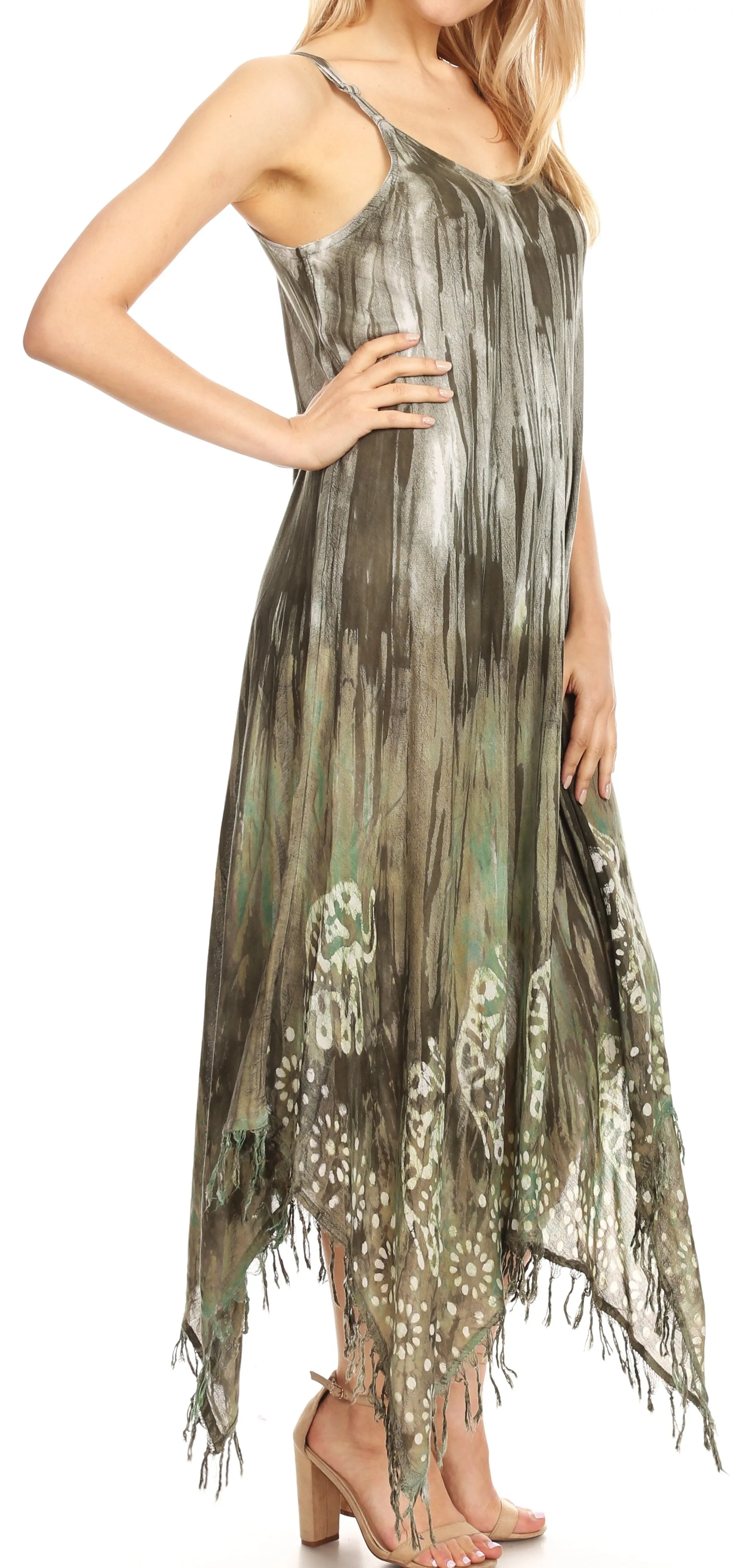 Sakkas Jass Women's Spaghetti Strap Casual Summer Sleeveless Tie-dye Dress
