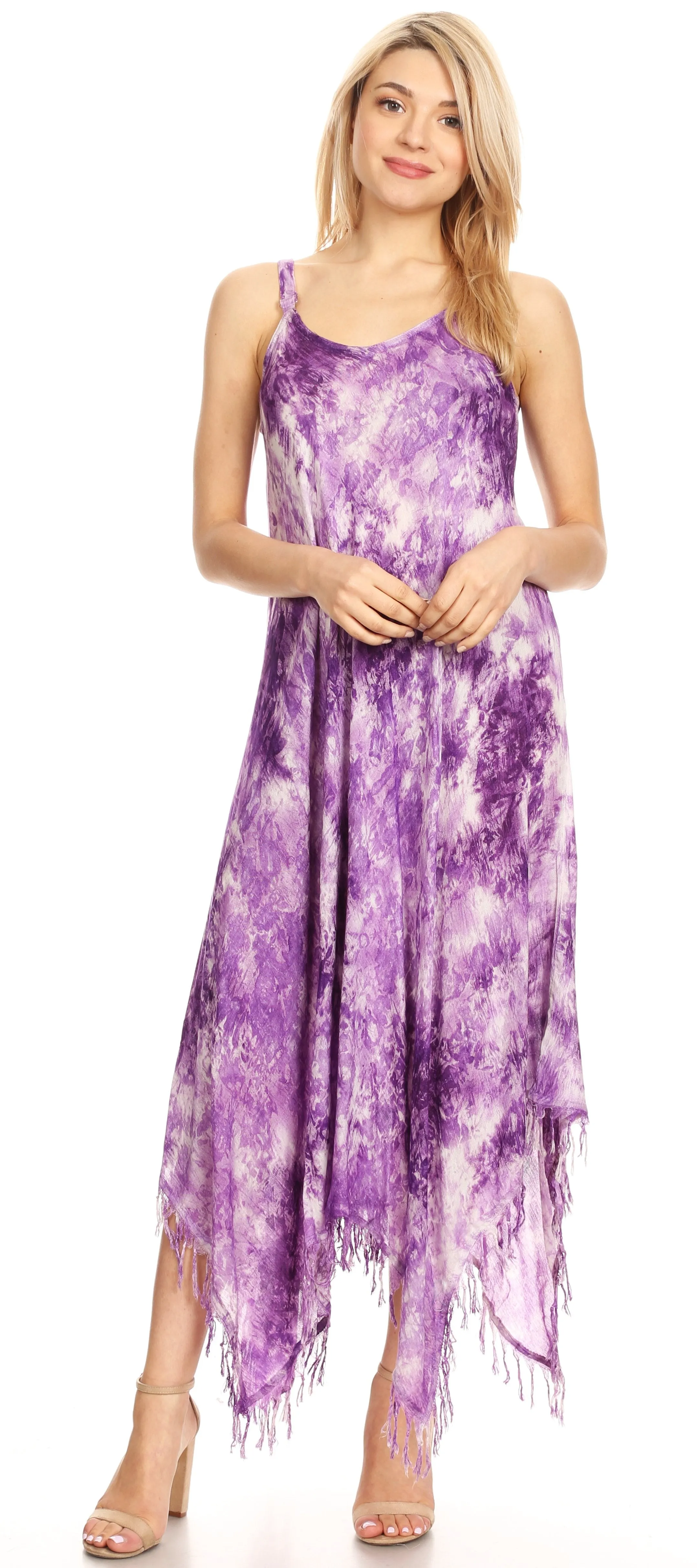 Sakkas Jass Women's Spaghetti Strap Casual Summer Sleeveless Tie-dye Dress