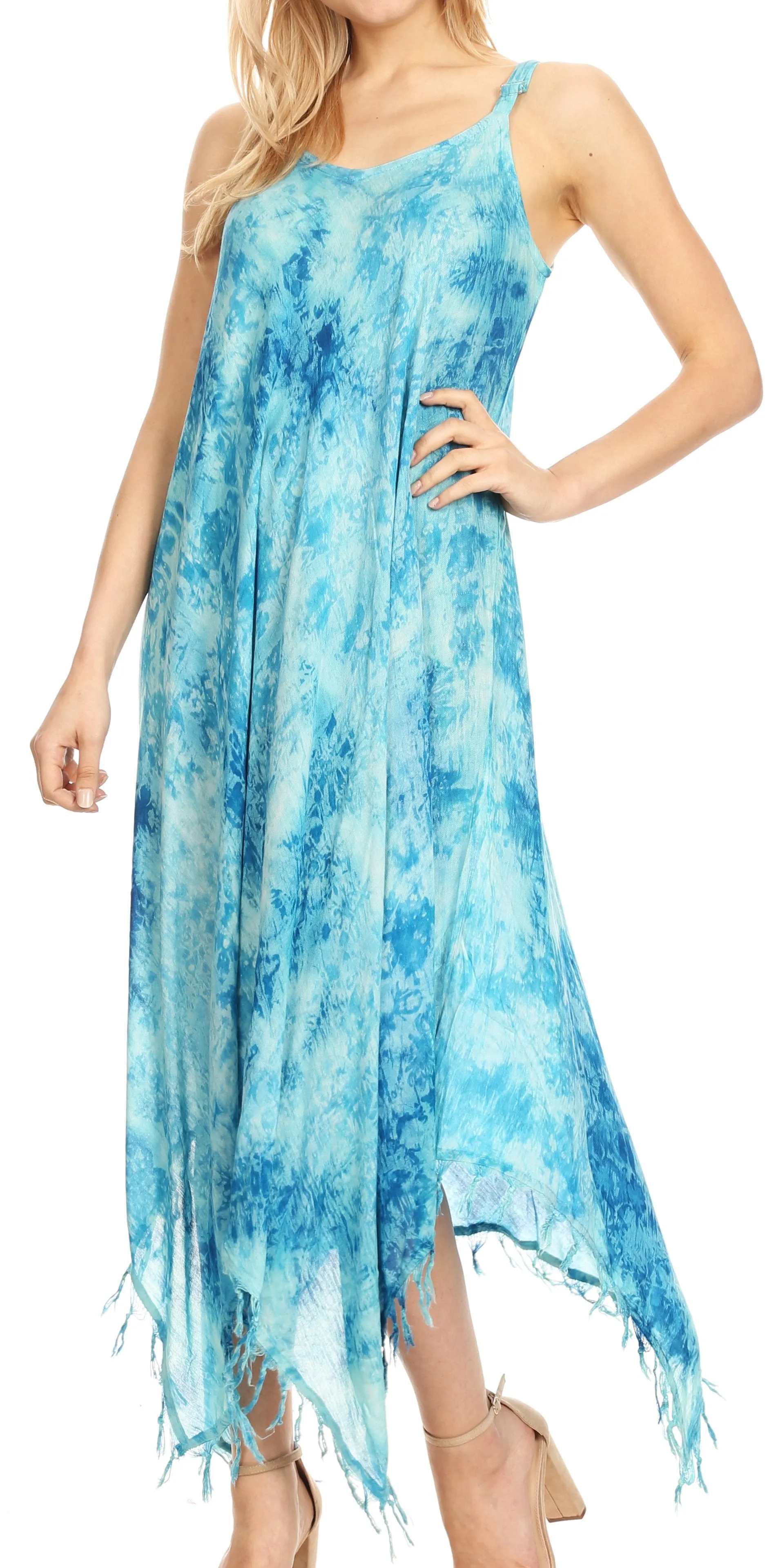 Sakkas Jass Women's Spaghetti Strap Casual Summer Sleeveless Tie-dye Dress