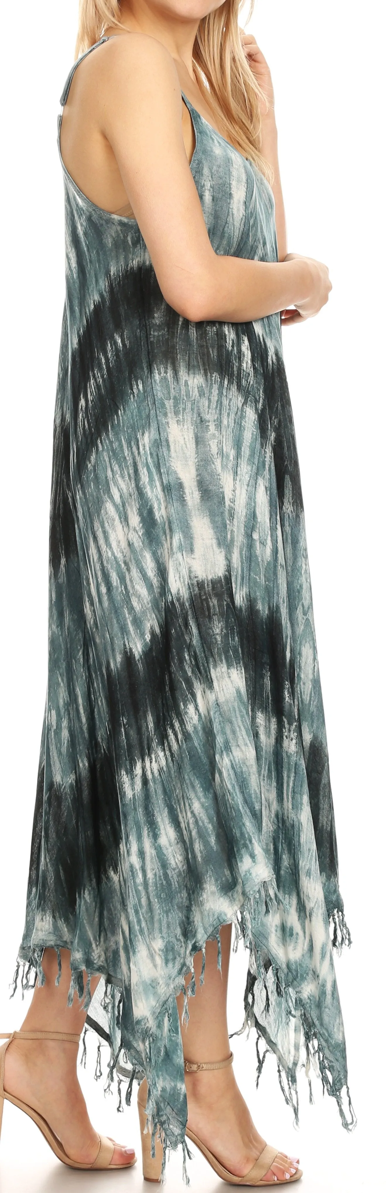 Sakkas Jass Women's Spaghetti Strap Casual Summer Sleeveless Tie-dye Dress