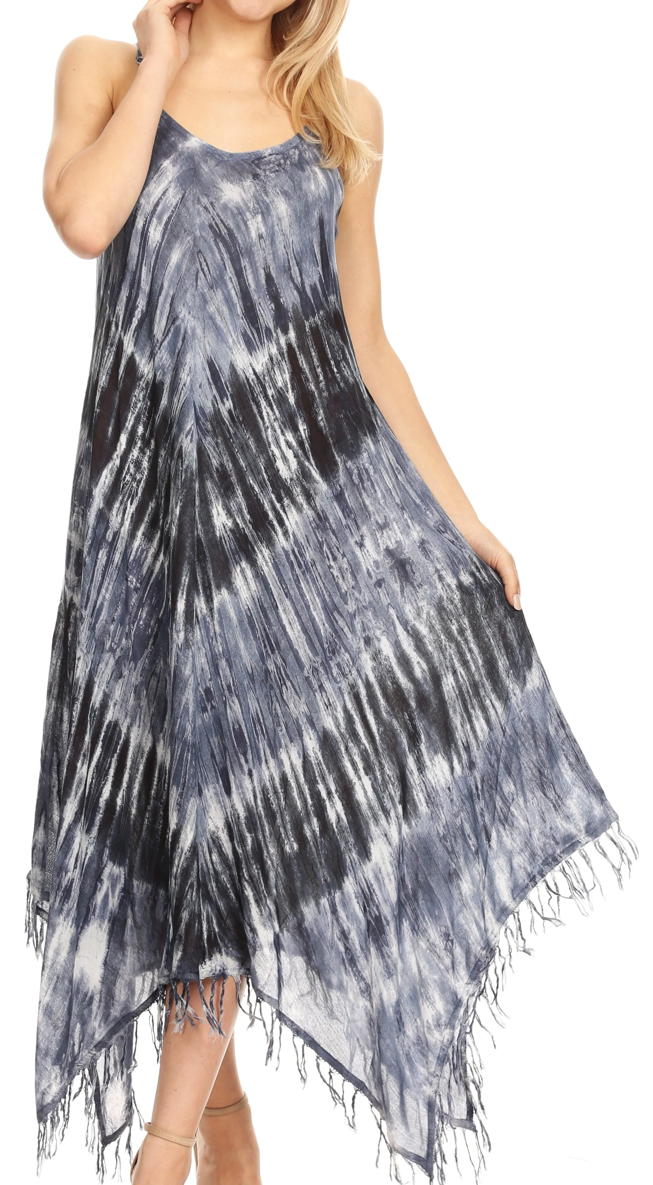 Sakkas Jass Women's Spaghetti Strap Casual Summer Sleeveless Tie-dye Dress