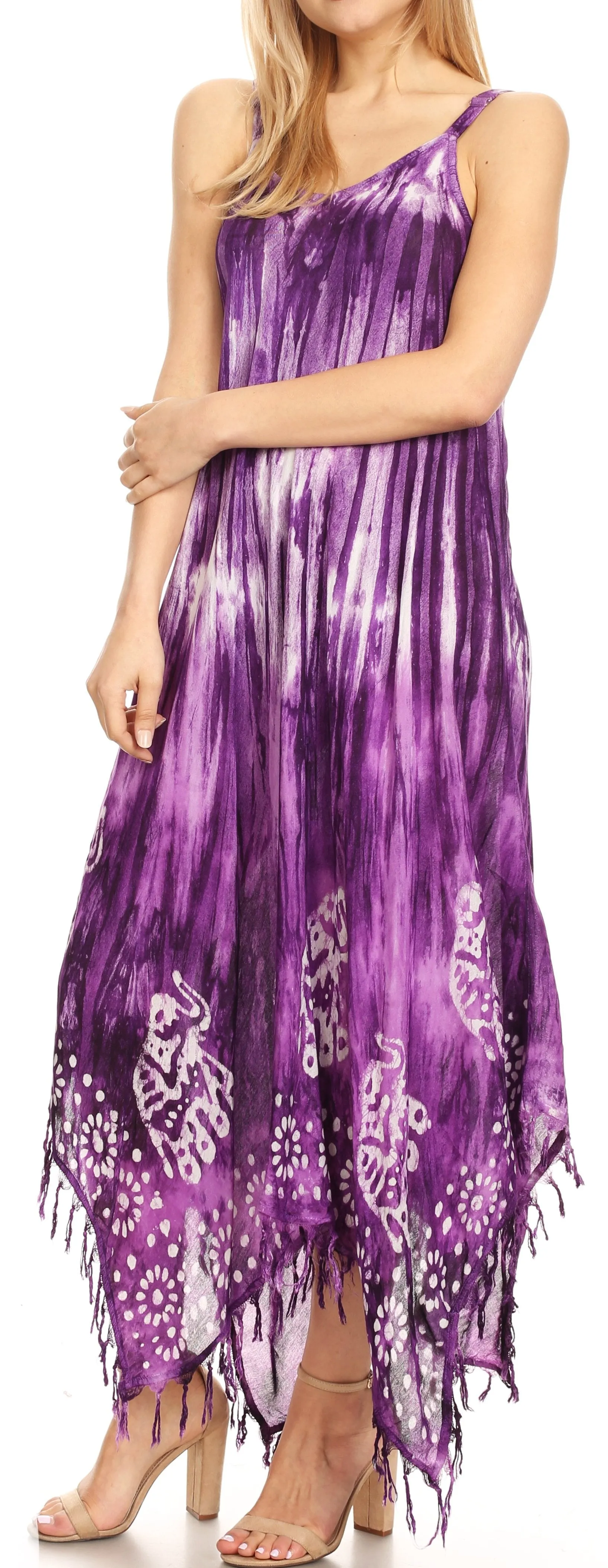 Sakkas Jass Women's Spaghetti Strap Casual Summer Sleeveless Tie-dye Dress