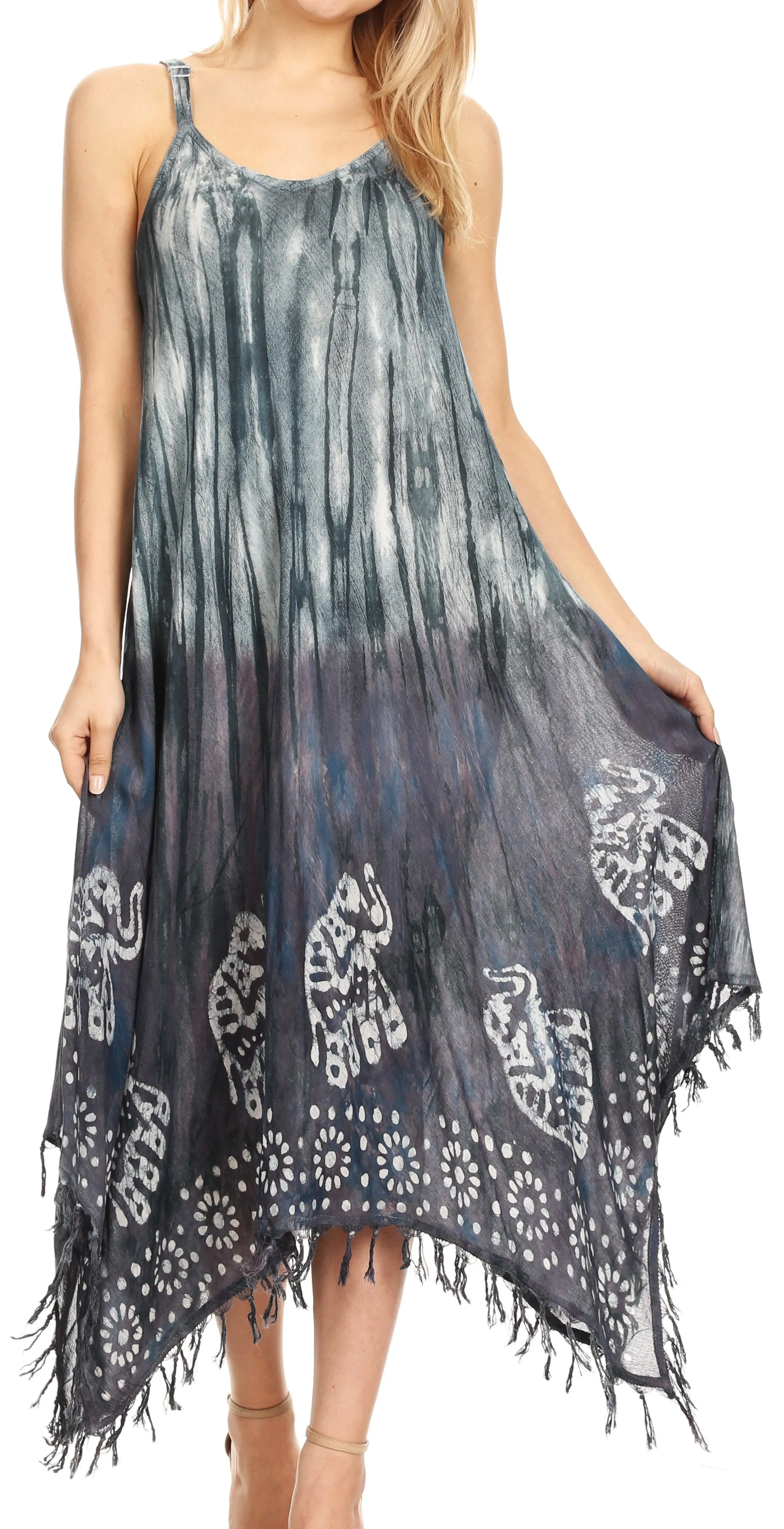 Sakkas Jass Women's Spaghetti Strap Casual Summer Sleeveless Tie-dye Dress