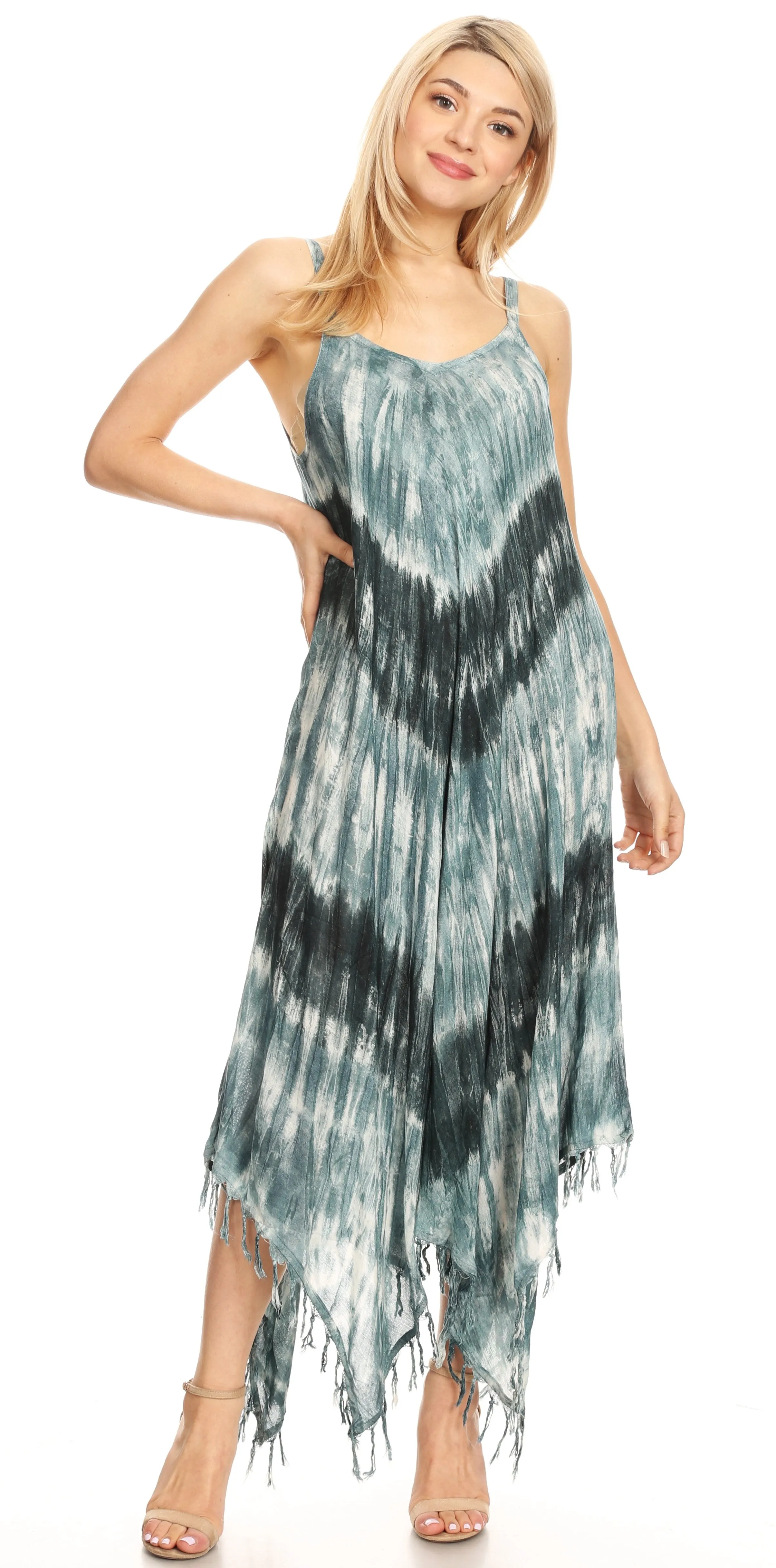 Sakkas Jass Women's Spaghetti Strap Casual Summer Sleeveless Tie-dye Dress