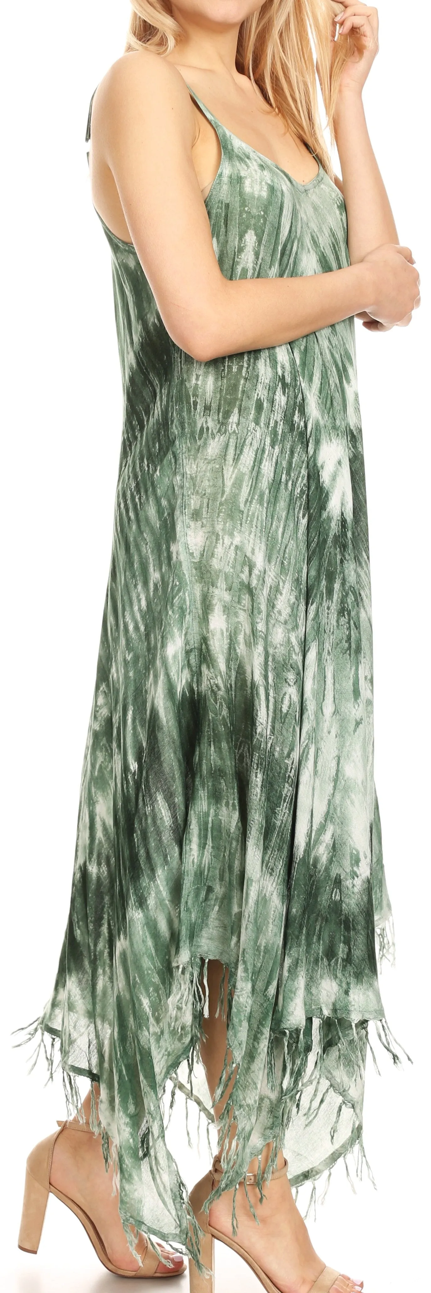 Sakkas Jass Women's Spaghetti Strap Casual Summer Sleeveless Tie-dye Dress