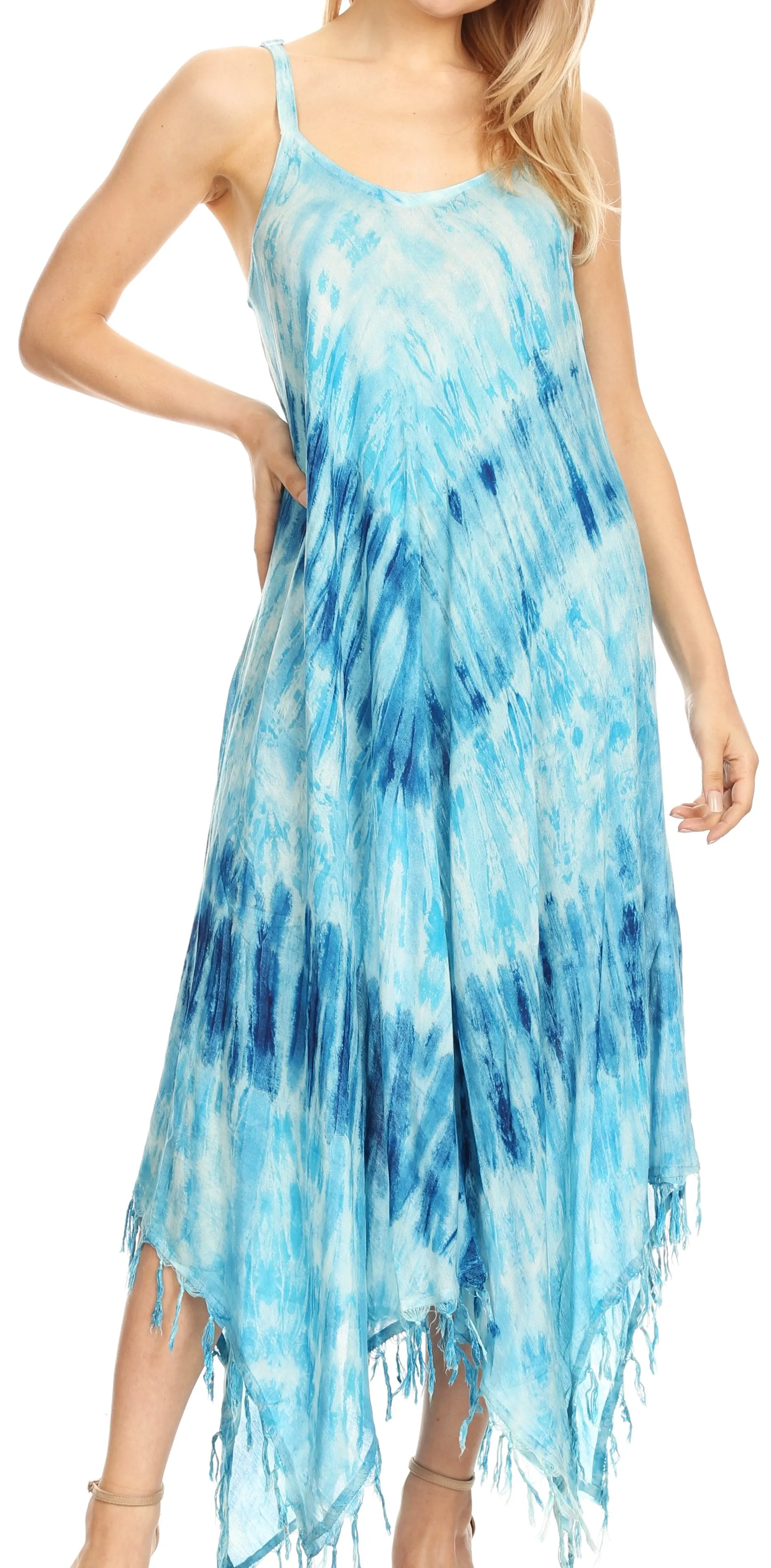 Sakkas Jass Women's Spaghetti Strap Casual Summer Sleeveless Tie-dye Dress