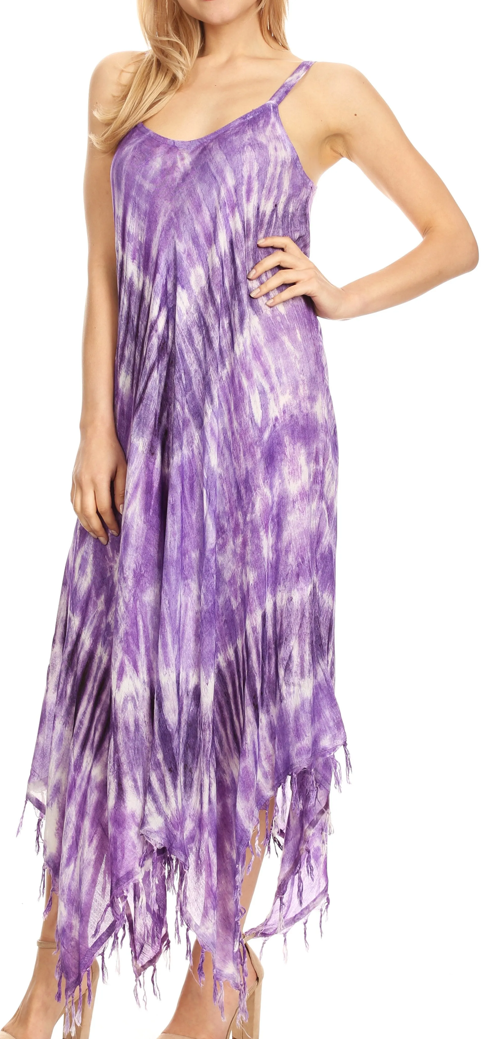 Sakkas Jass Women's Spaghetti Strap Casual Summer Sleeveless Tie-dye Dress