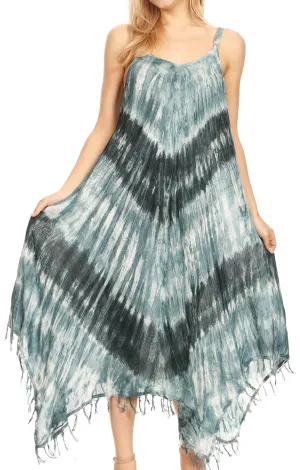 Sakkas Jass Women's Spaghetti Strap Casual Summer Sleeveless Tie-dye Dress