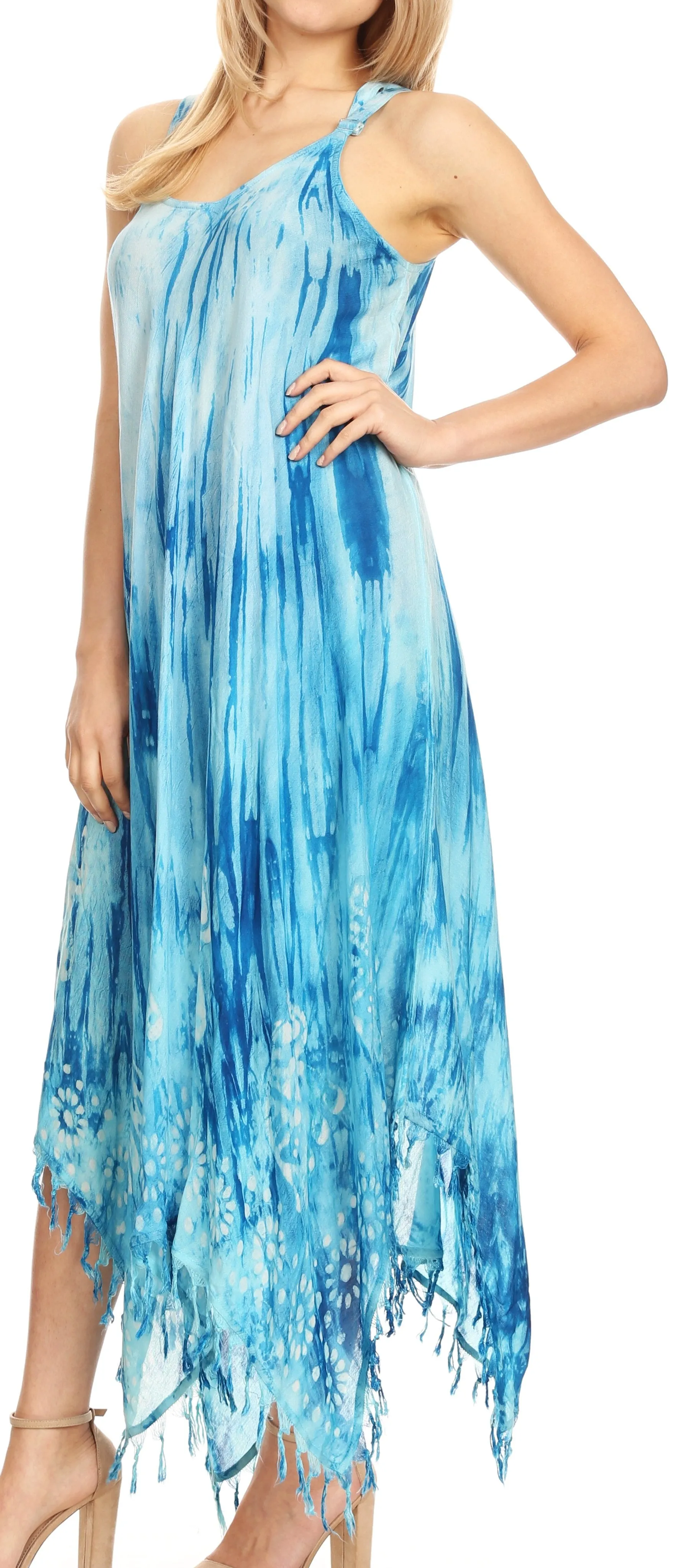 Sakkas Jass Women's Spaghetti Strap Casual Summer Sleeveless Tie-dye Dress