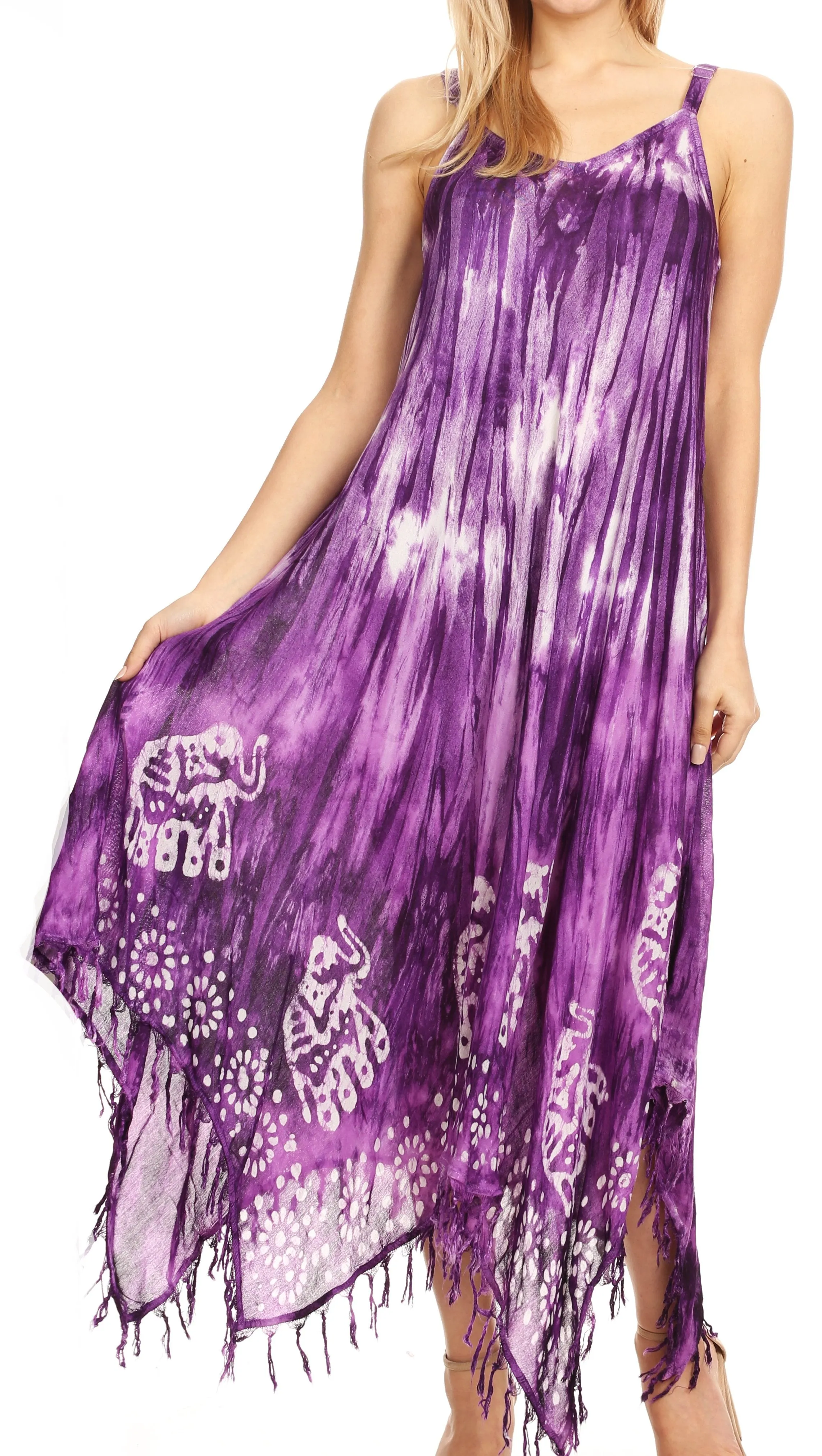 Sakkas Jass Women's Spaghetti Strap Casual Summer Sleeveless Tie-dye Dress
