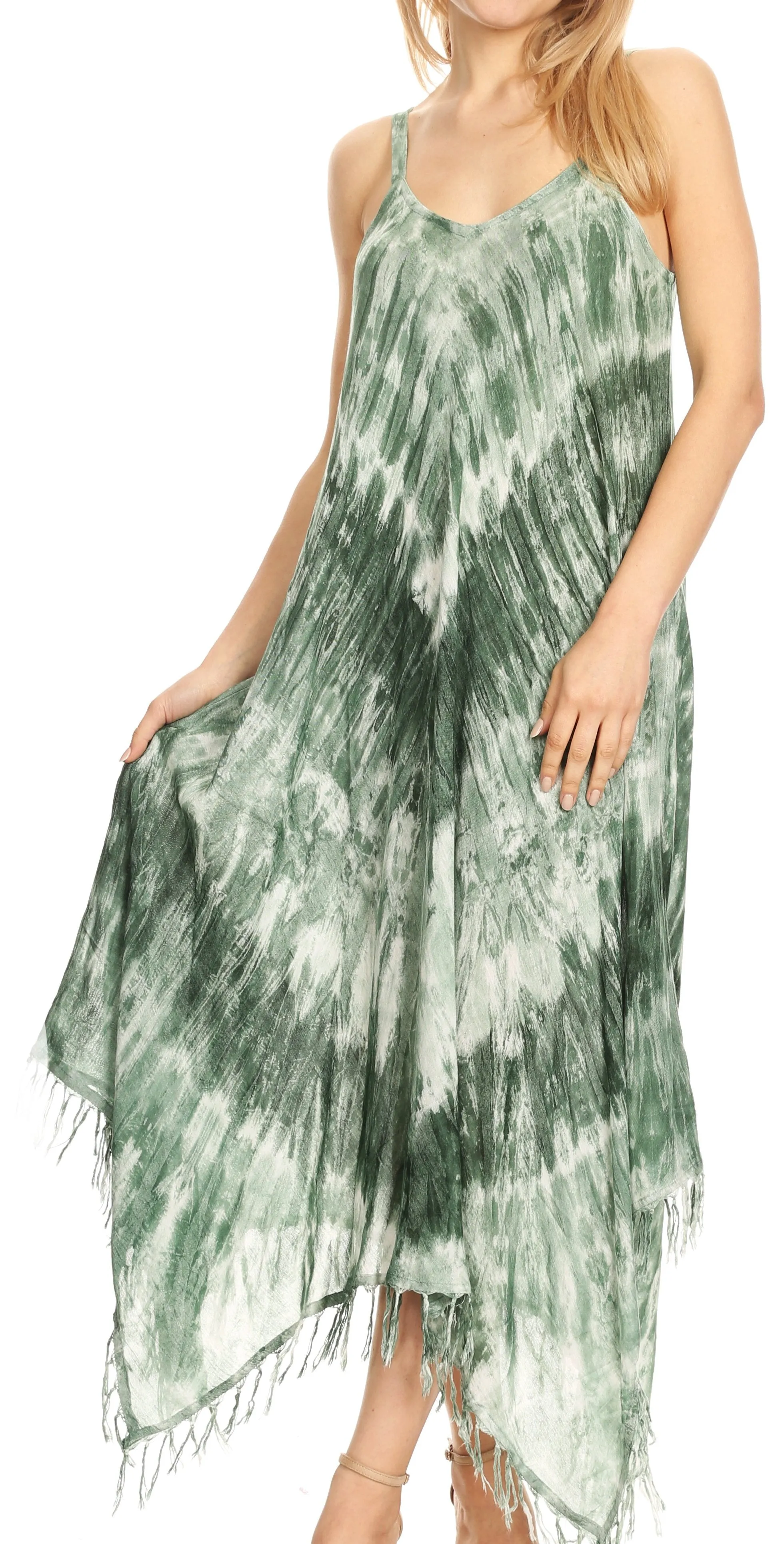 Sakkas Jass Women's Spaghetti Strap Casual Summer Sleeveless Tie-dye Dress