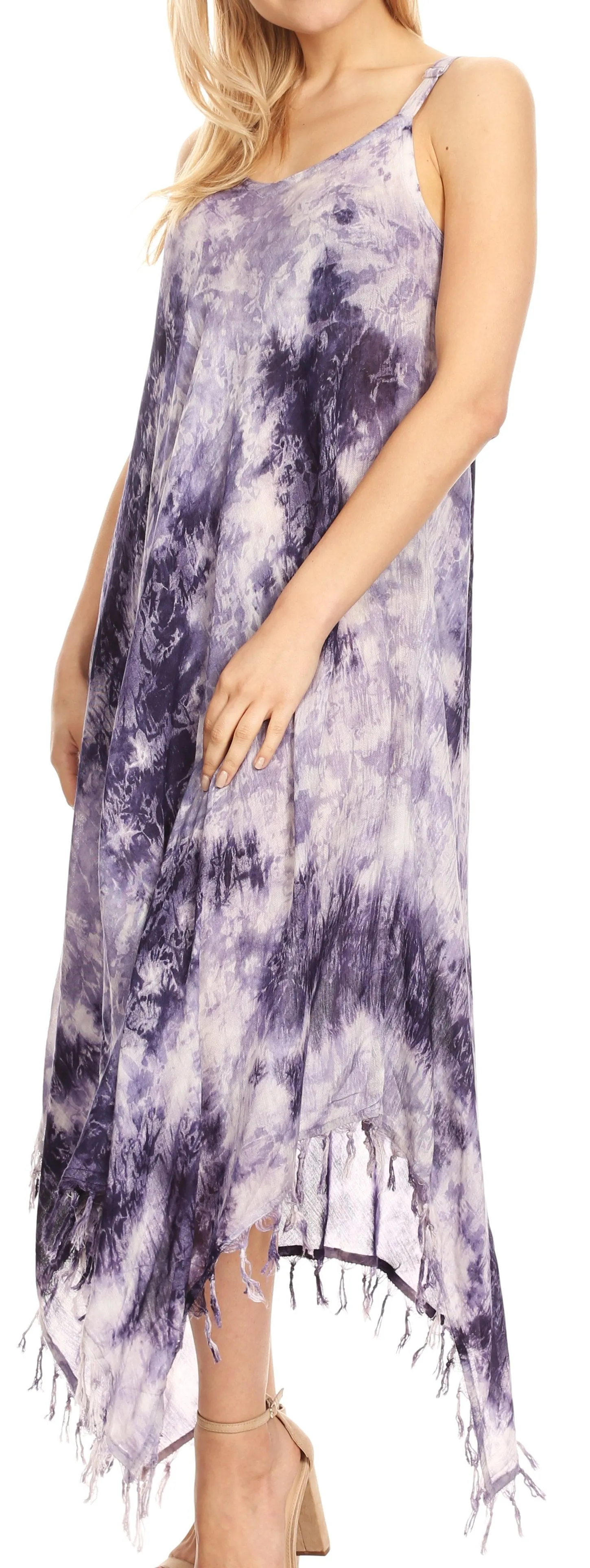 Sakkas Jass Women's Spaghetti Strap Casual Summer Sleeveless Tie-dye Dress