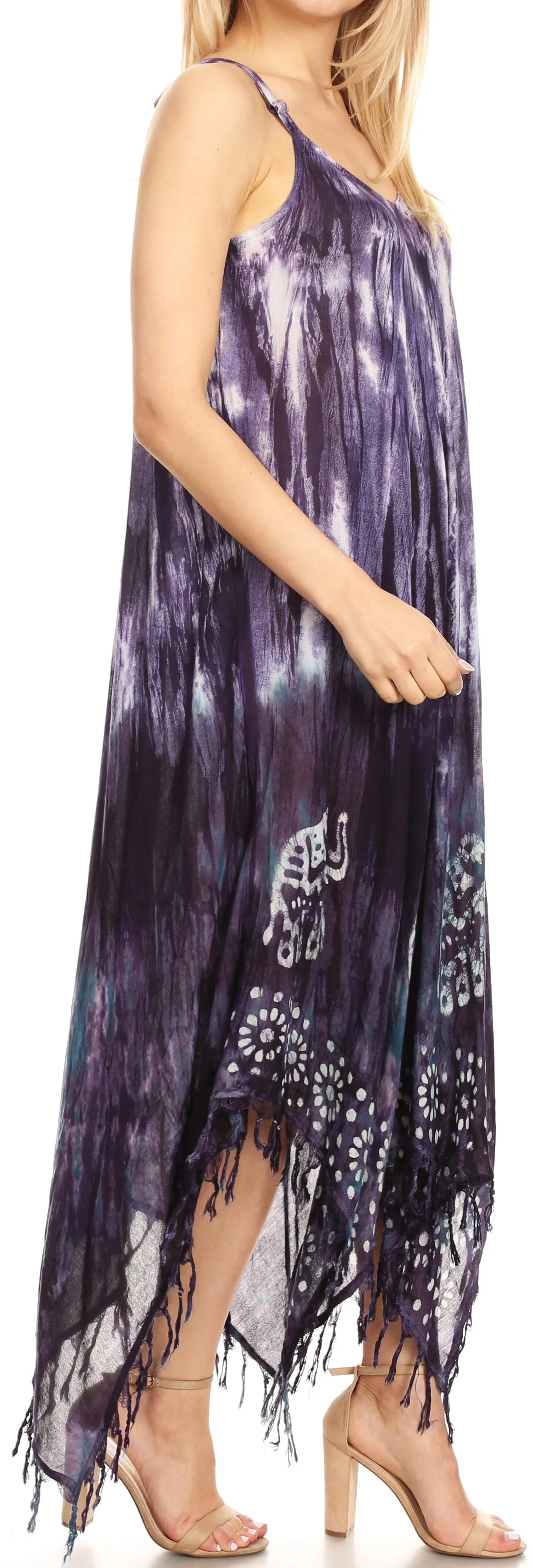 Sakkas Jass Women's Spaghetti Strap Casual Summer Sleeveless Tie-dye Dress