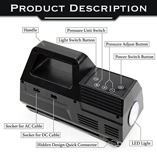 Salimur Tire Inflator 12V DC / 110V AC Portable Air Compressor, Electric AC/DC Auto Tire Pump for Car Tires and Other Inflatables at Home