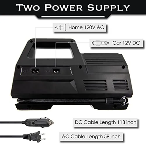 Salimur Tire Inflator 12V DC / 110V AC Portable Air Compressor, Electric AC/DC Auto Tire Pump for Car Tires and Other Inflatables at Home