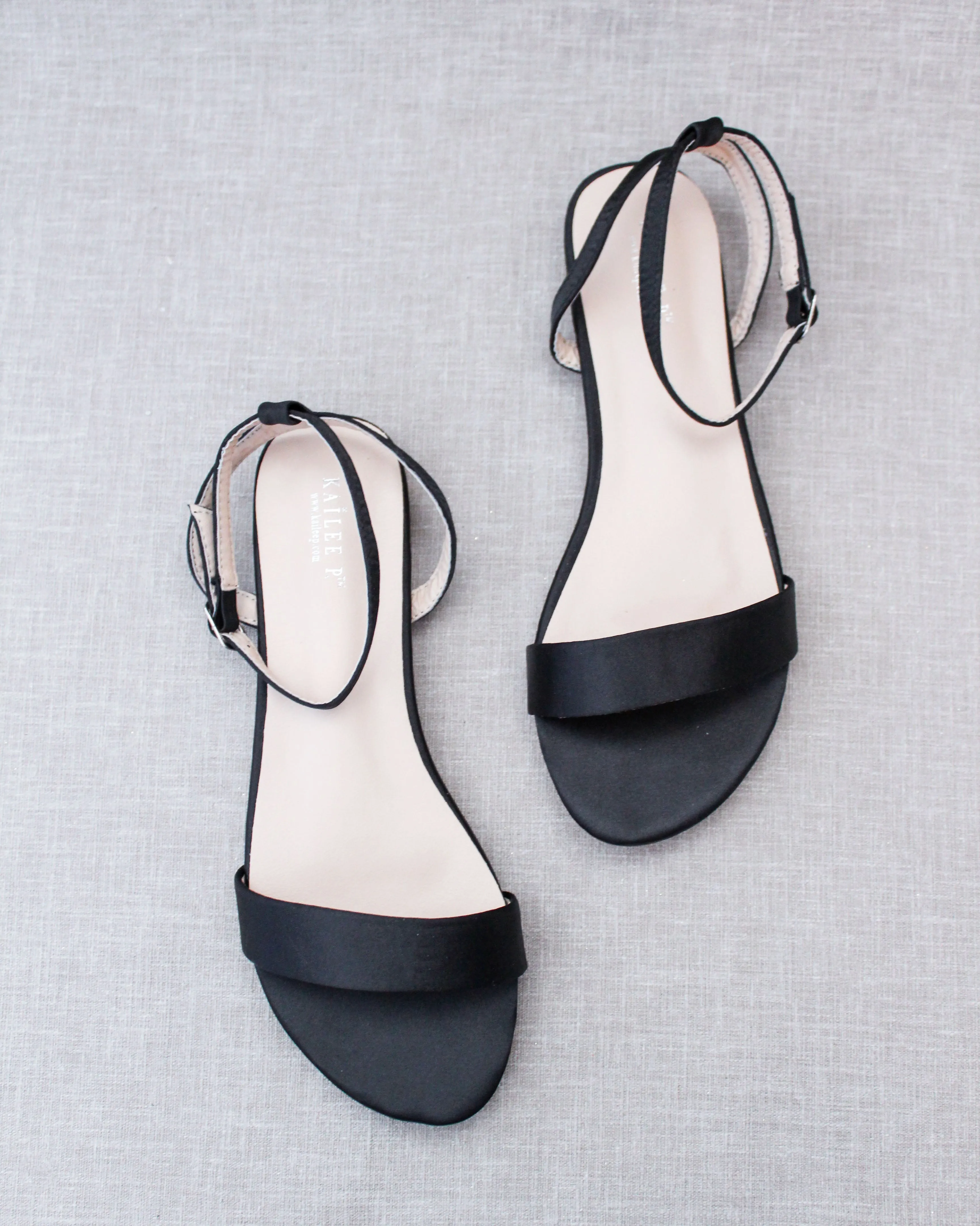 Satin Flat Sandal with Ankle Strap