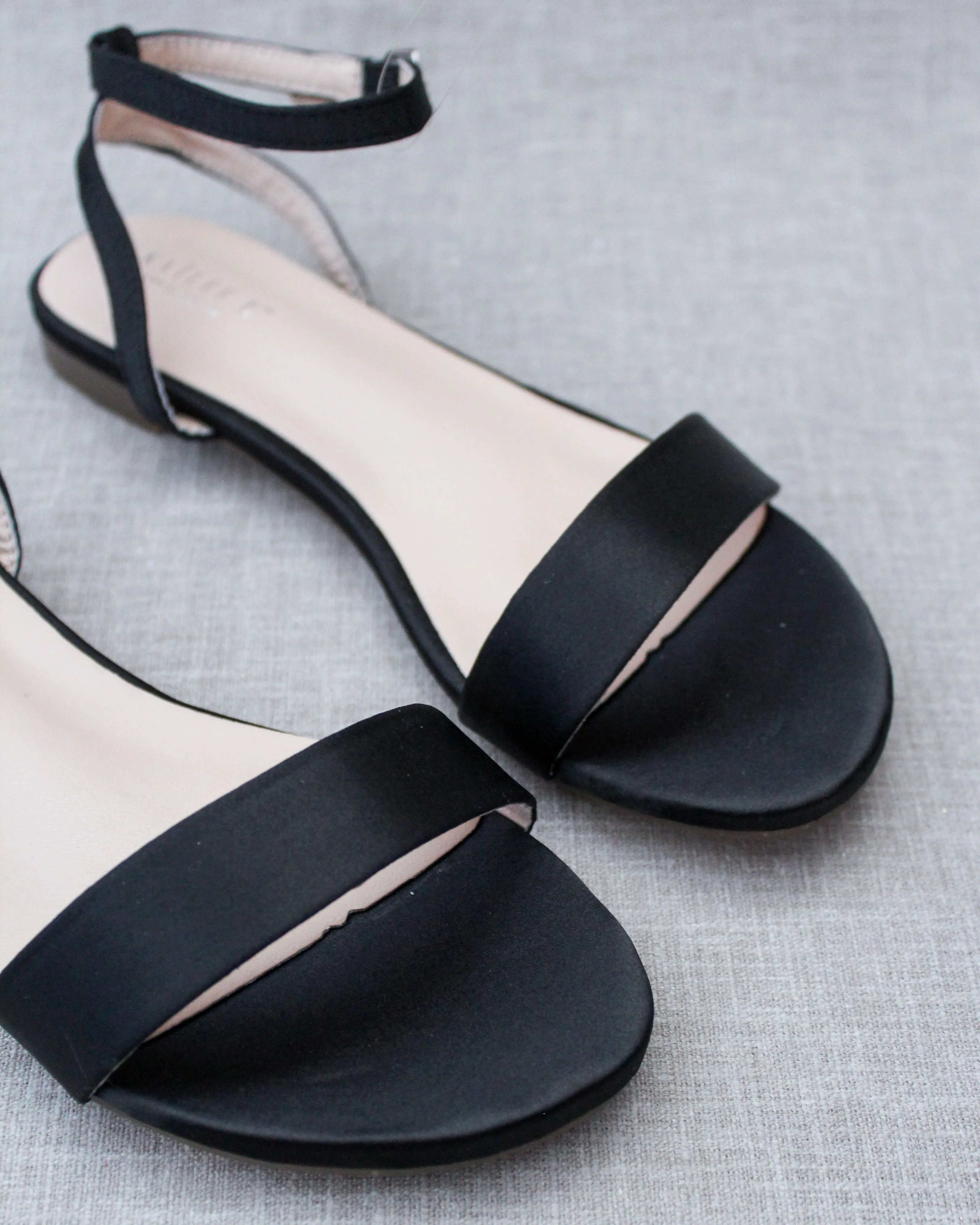 Satin Flat Sandal with Ankle Strap