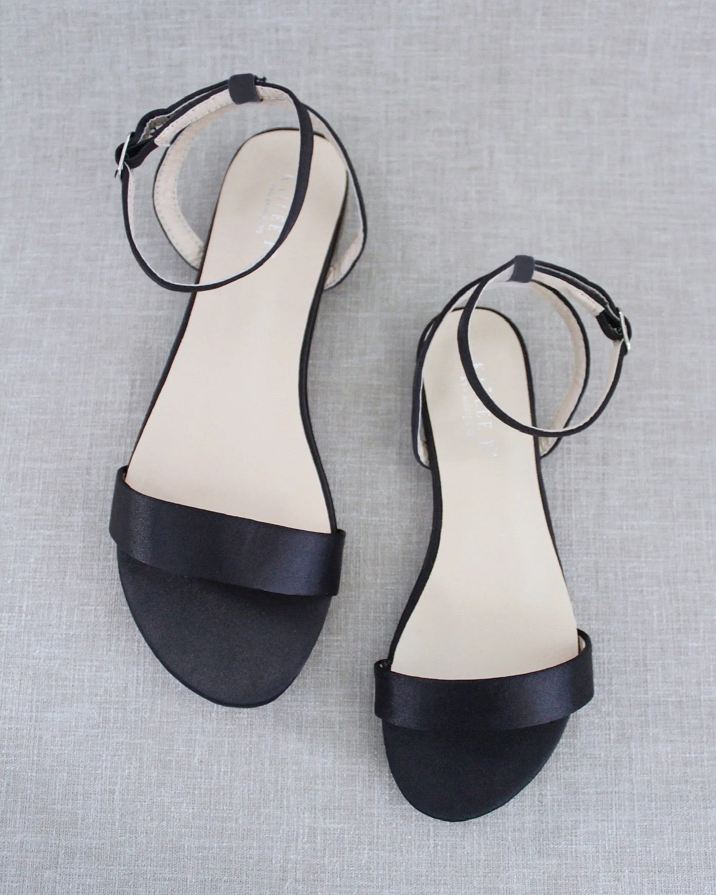 Satin Flat Sandal with Ankle Strap