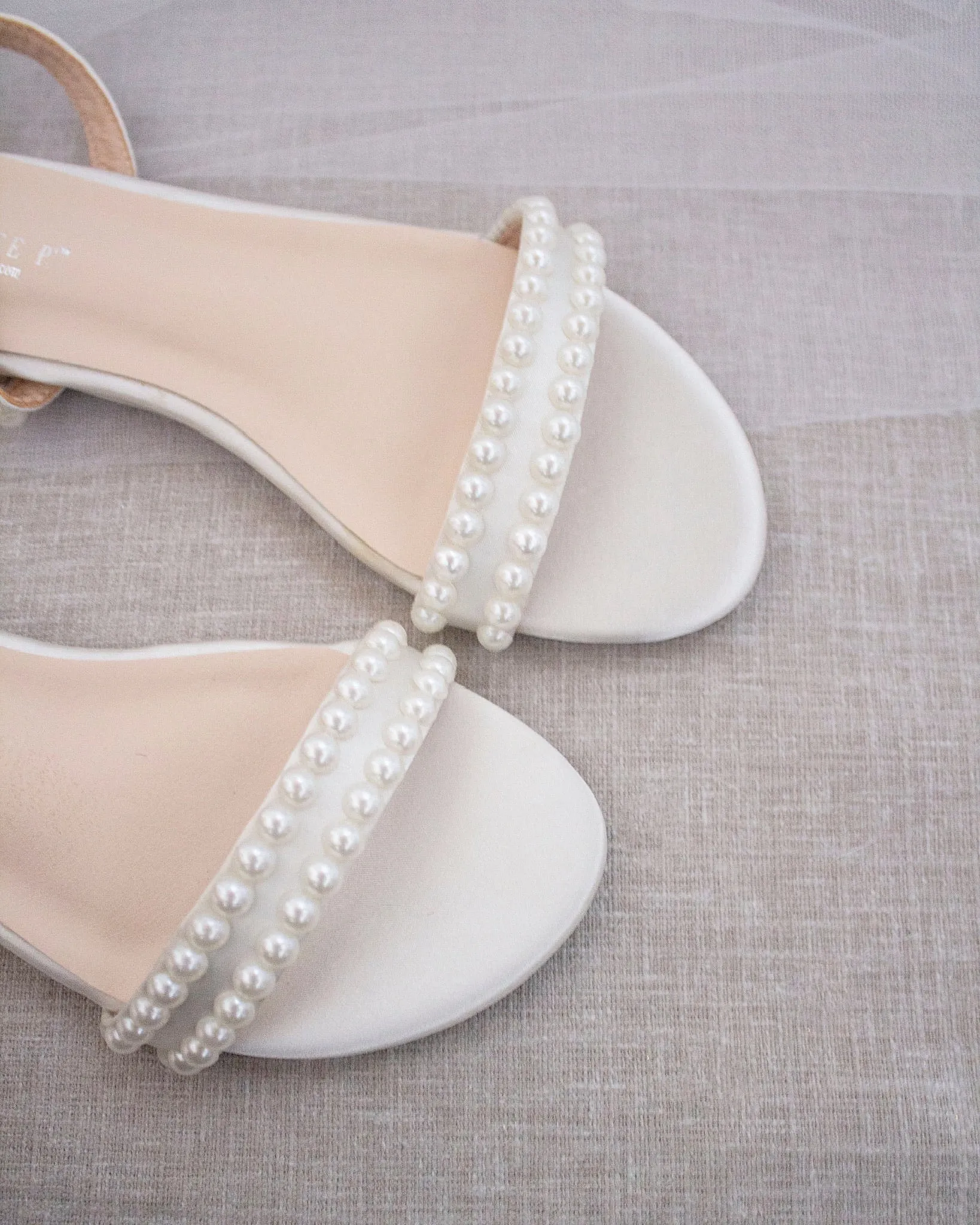 Satin Flat Sandal with Pearls and Ankle Strap