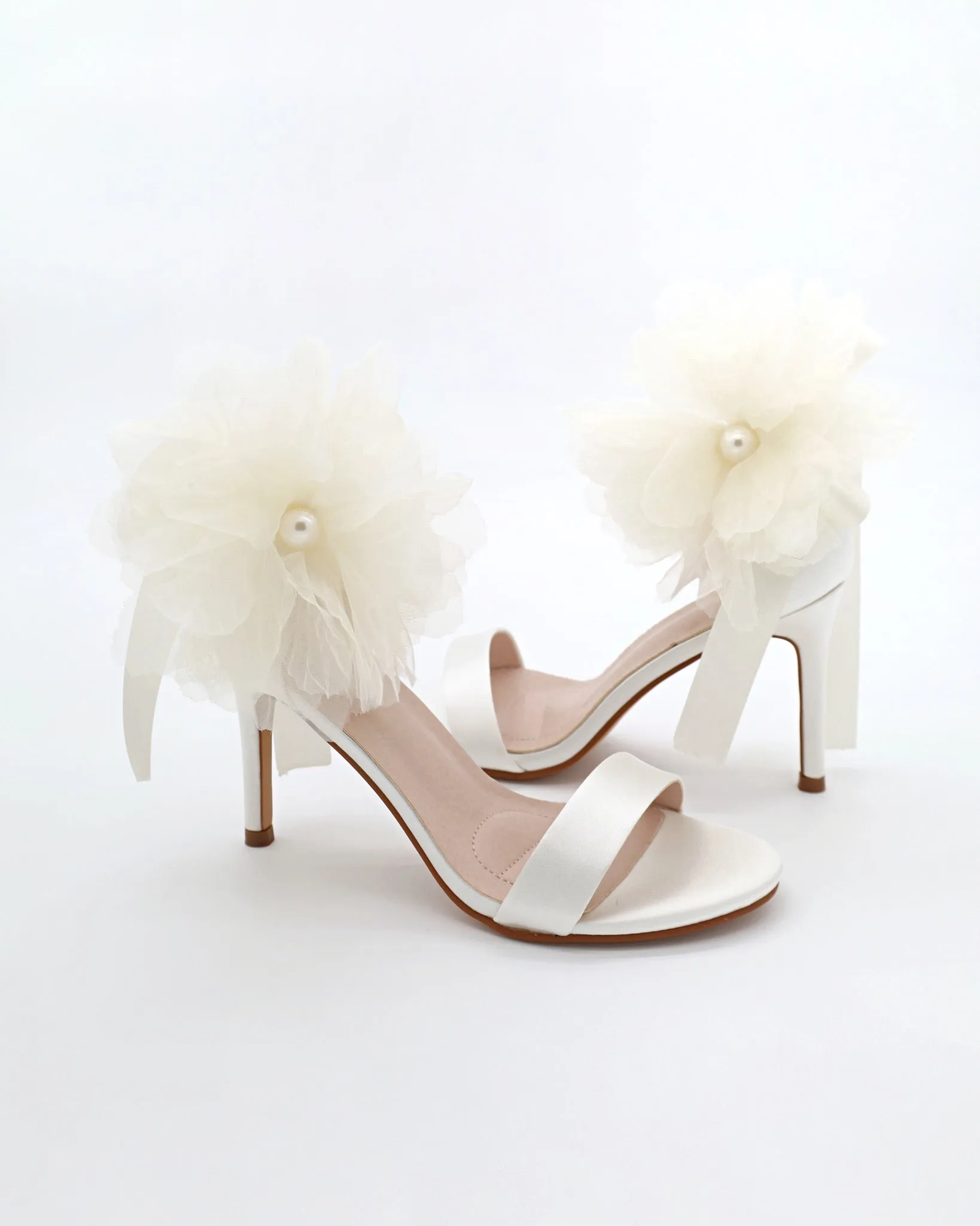 Satin High Heel Wedding Sandals with Ophelia Flowers