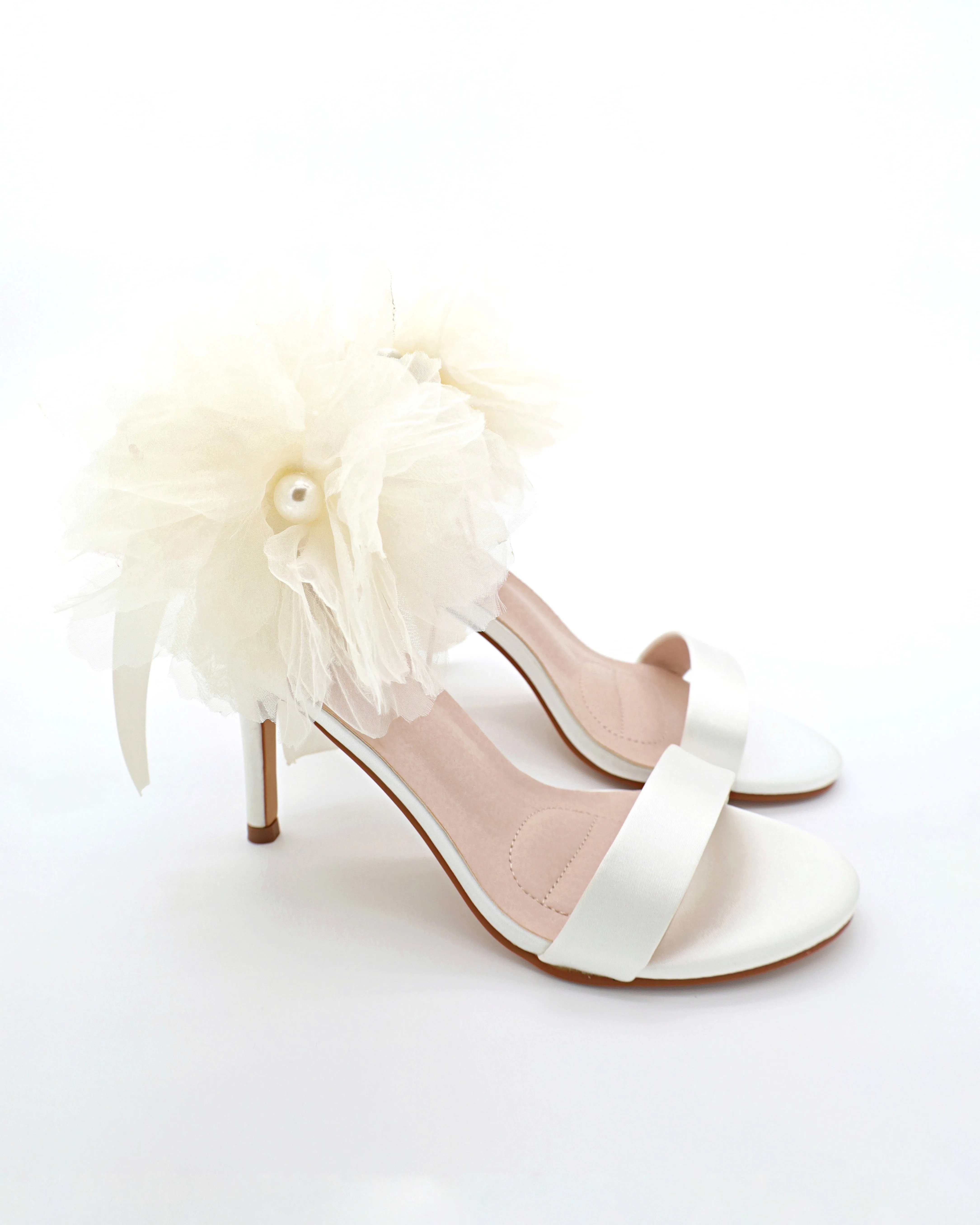 Satin High Heel Wedding Sandals with Ophelia Flowers