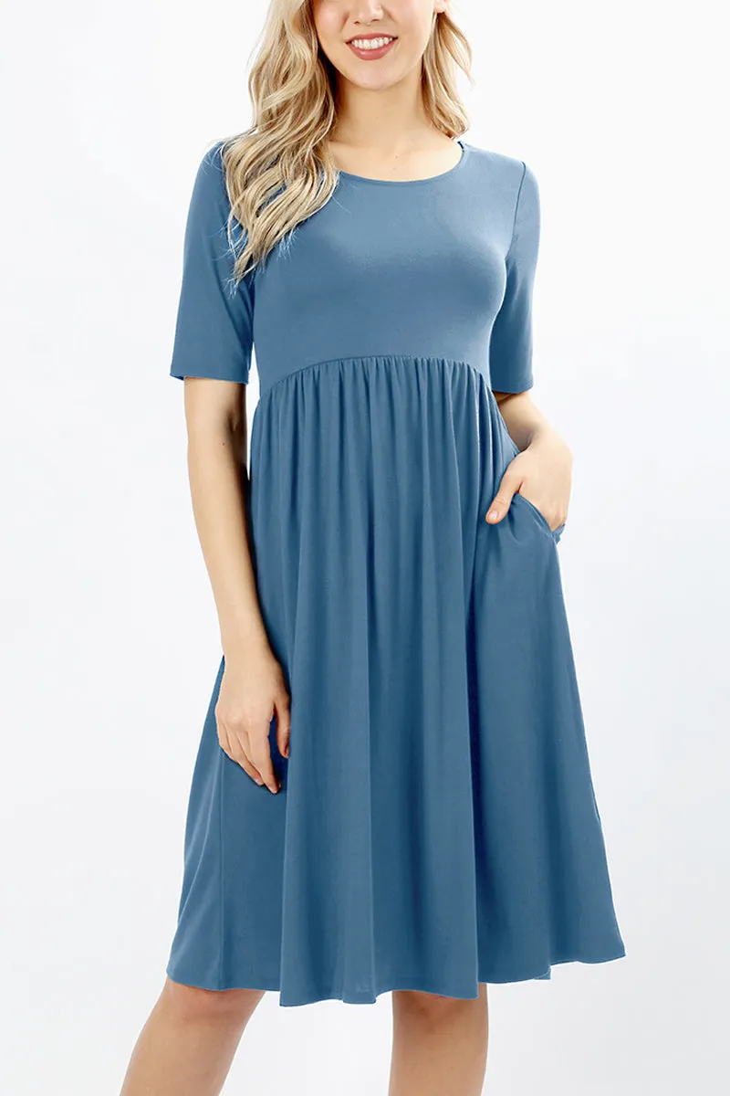 Short Sleeved Empire Waist Pocket Dress